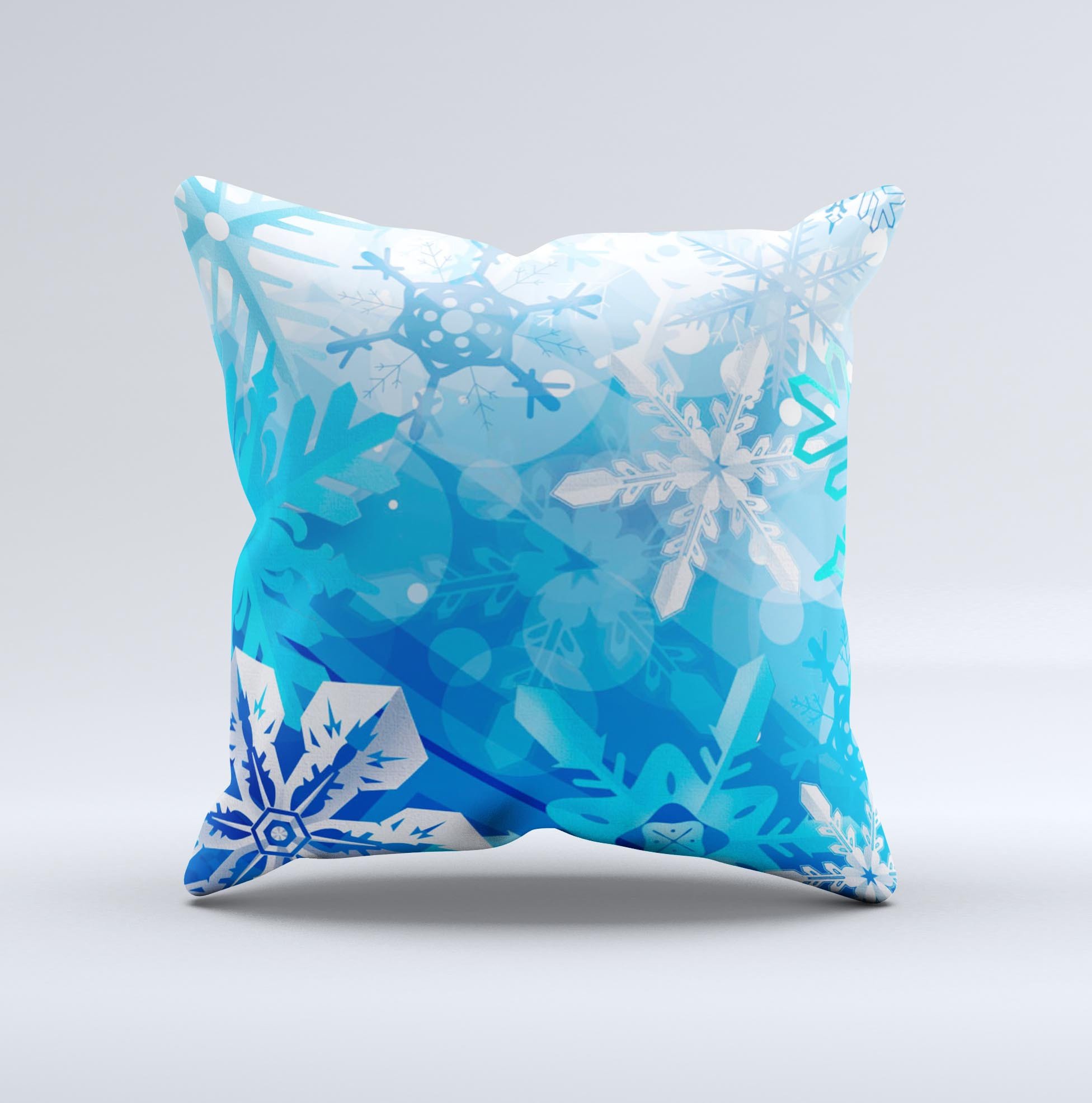 Winter Abstract Blue Ink-Fuzed Decorative Throw Pillow showcasing unique handcrafted design with high thread count fabric.