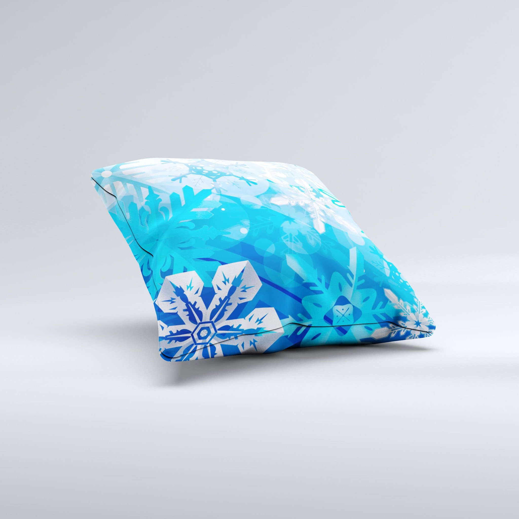 Winter Abstract Blue Ink-Fuzed Decorative Throw Pillow showcasing unique handcrafted design with high thread count fabric.