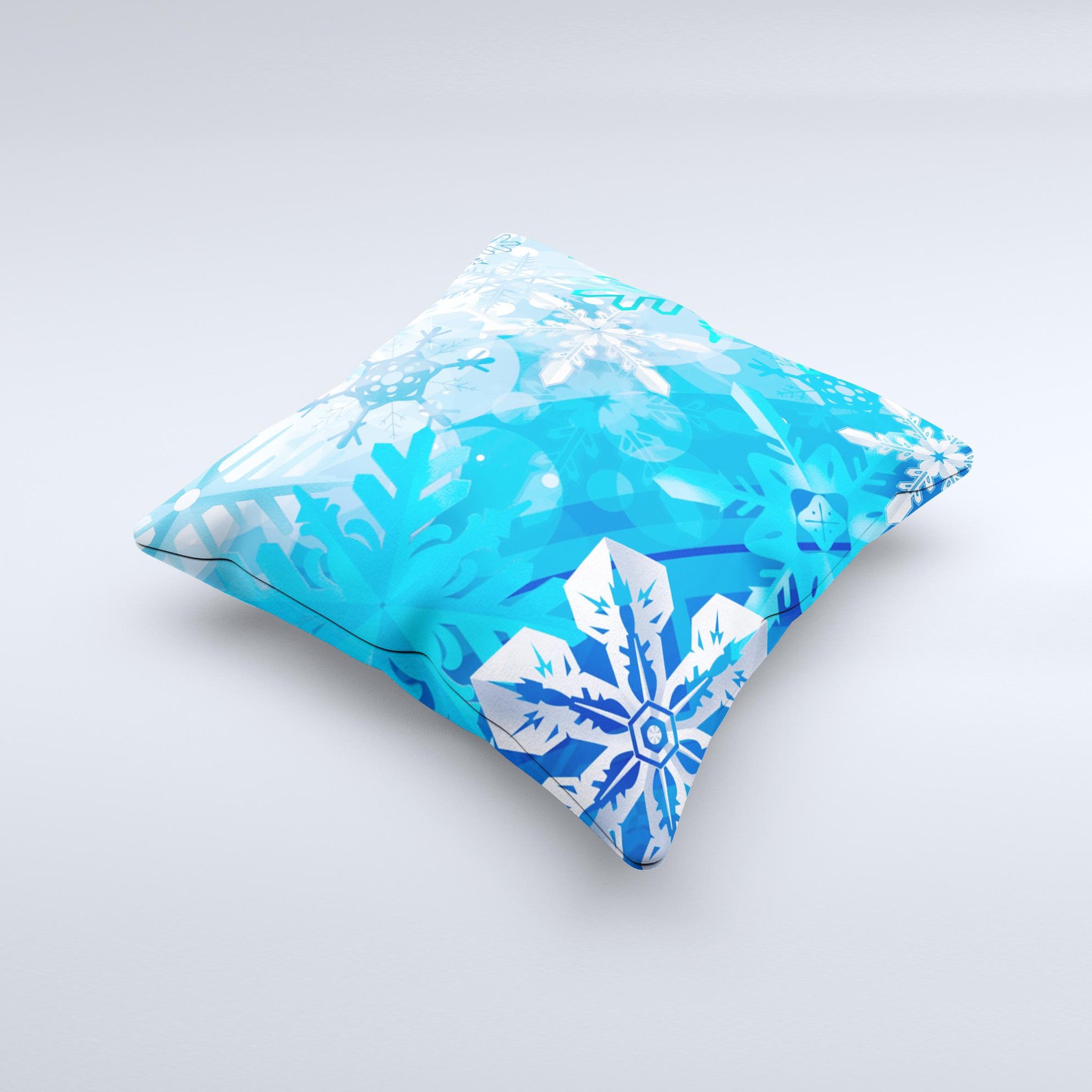 Winter Abstract Blue Ink-Fuzed Decorative Throw Pillow showcasing unique handcrafted design with high thread count fabric.