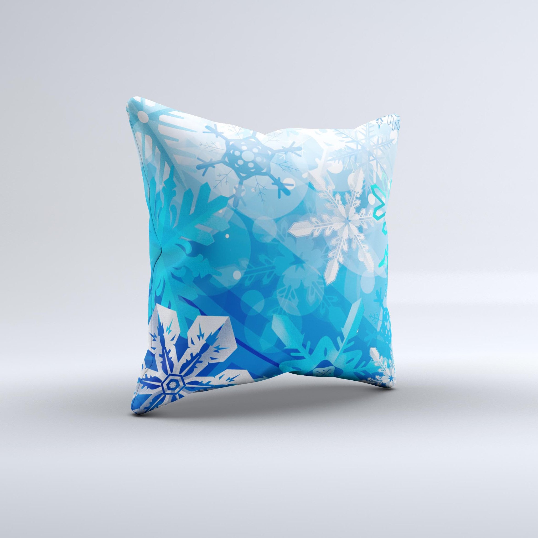 Winter Abstract Blue Ink-Fuzed Decorative Throw Pillow showcasing unique handcrafted design with high thread count fabric.