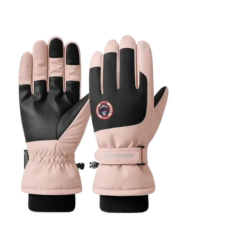 A pair of winter waterproof cycling gloves designed for sports, featuring a touch screen compatible design and non-slip grip.