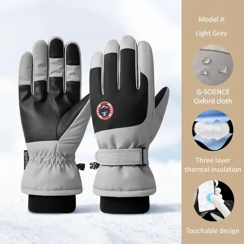 A pair of winter waterproof cycling gloves designed for sports, featuring a touch screen compatible design and non-slip grip.