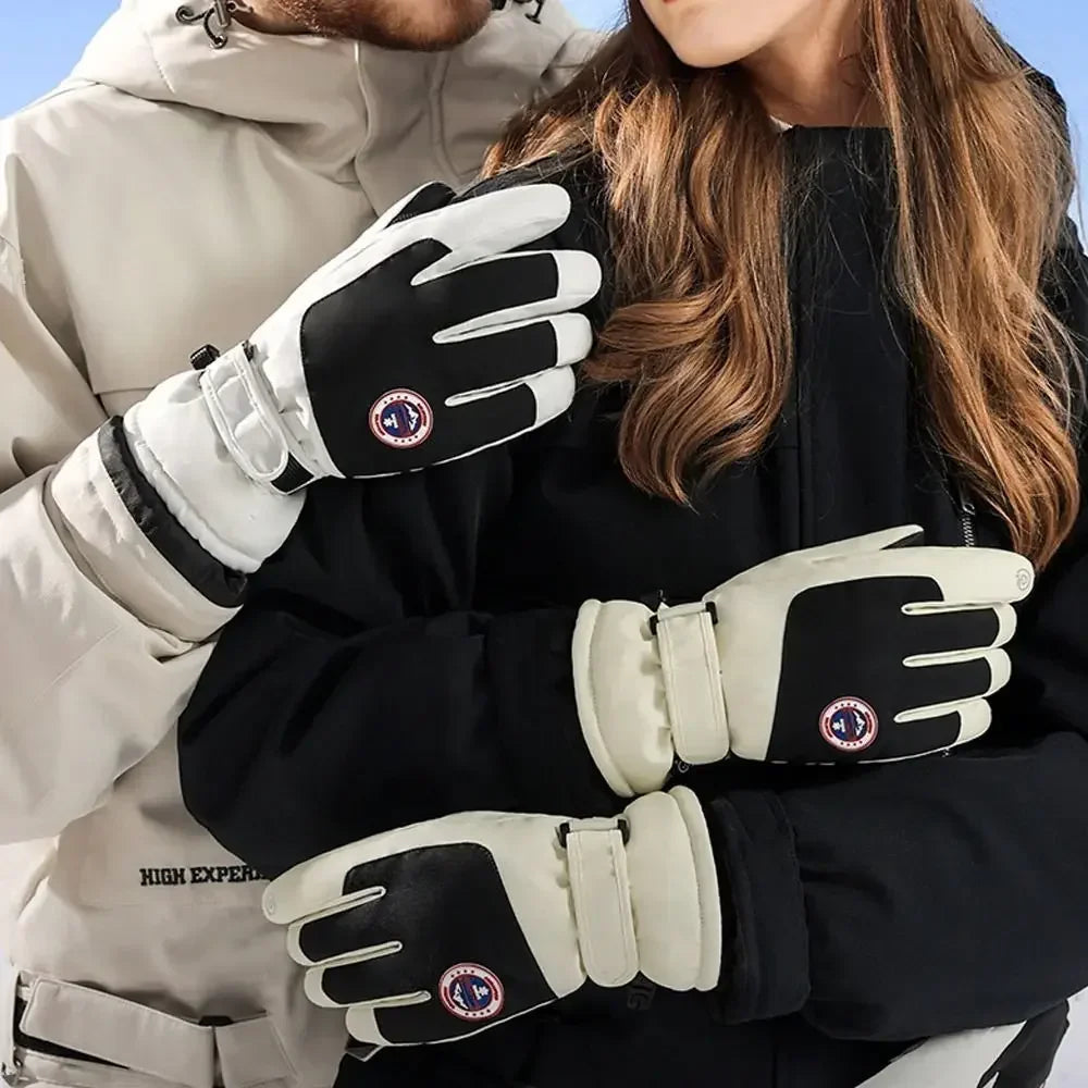 A pair of winter waterproof cycling gloves designed for sports, featuring a touch screen compatible design and non-slip grip.