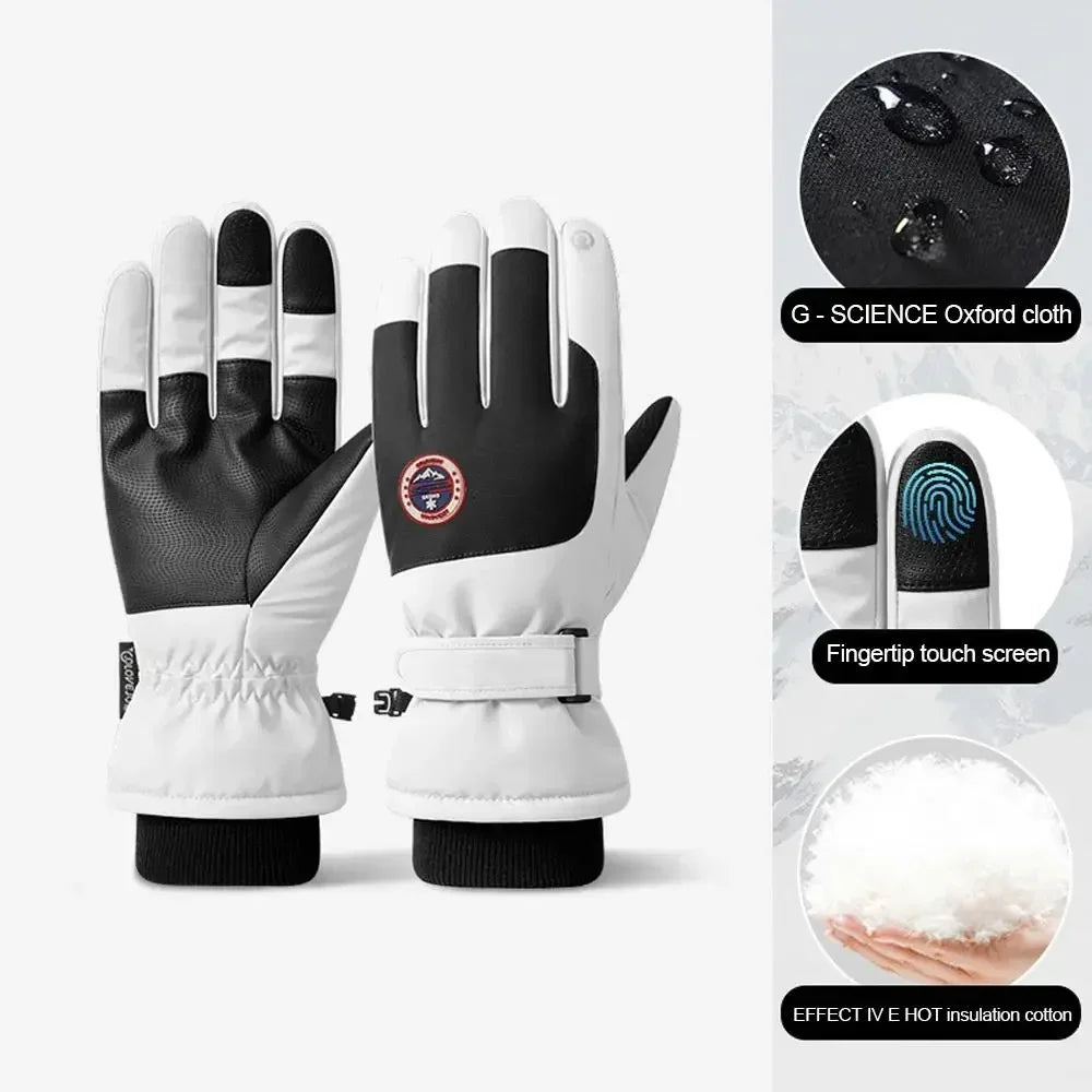 A pair of winter waterproof cycling gloves designed for sports, featuring a touch screen compatible design and non-slip grip.