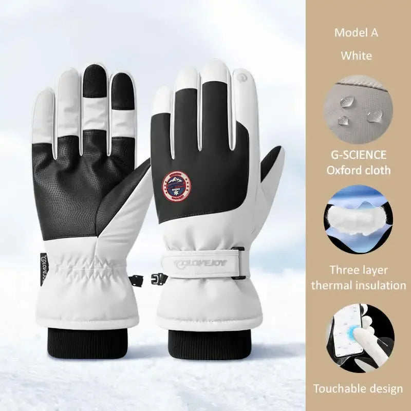 A pair of winter waterproof cycling gloves designed for sports, featuring a touch screen compatible design and non-slip grip.