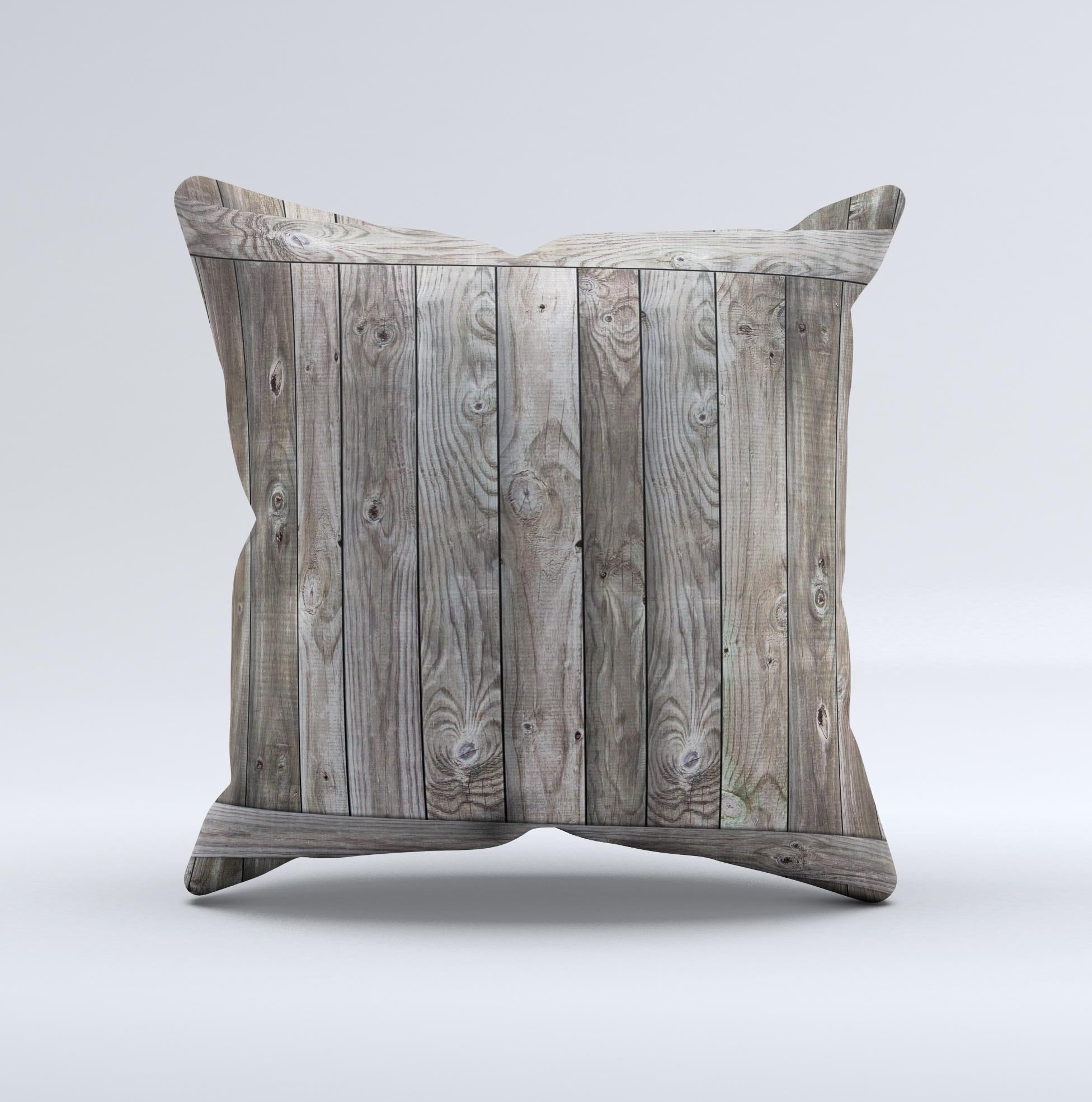 Handcrafted Wooden Wall-Panel ink-Fuzed Decorative Throw Pillow with unique design and high-quality fabric.