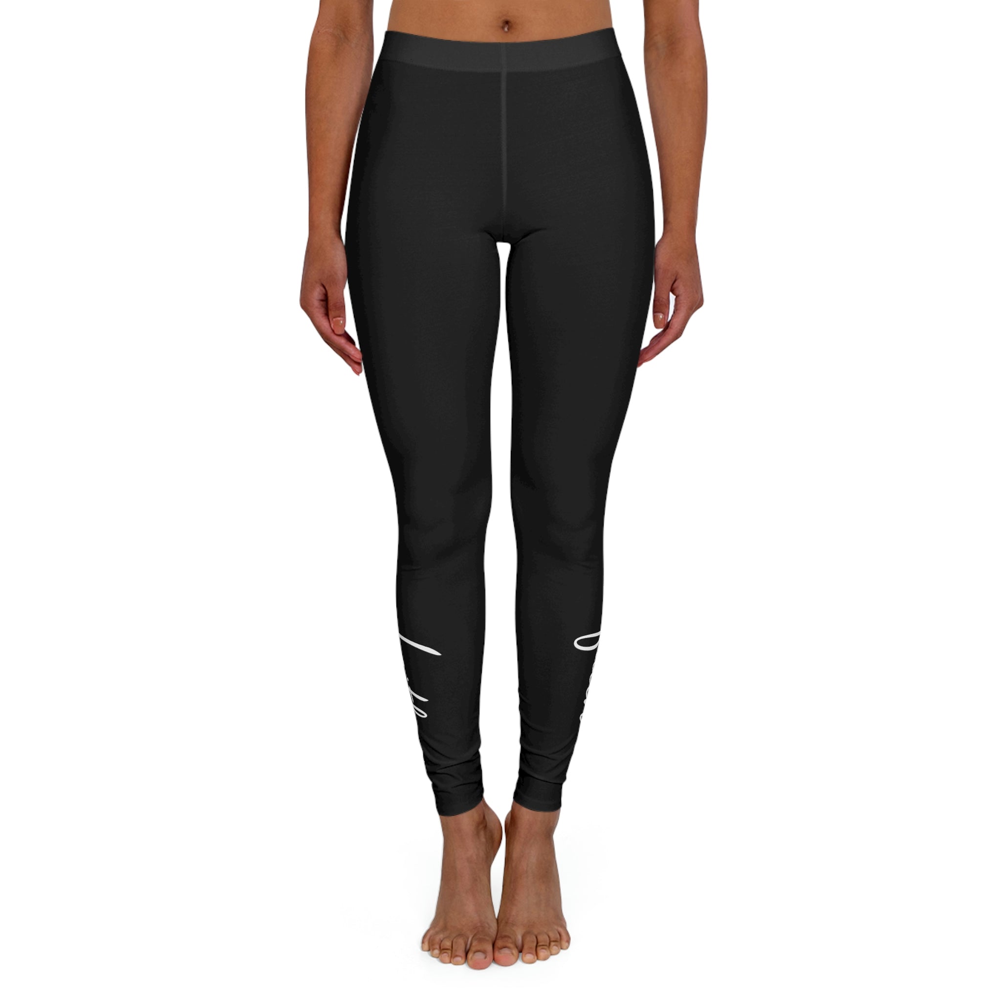 Womens black fitness leggings featuring Faith Christian inspiration, designed for comfort and style during workouts.