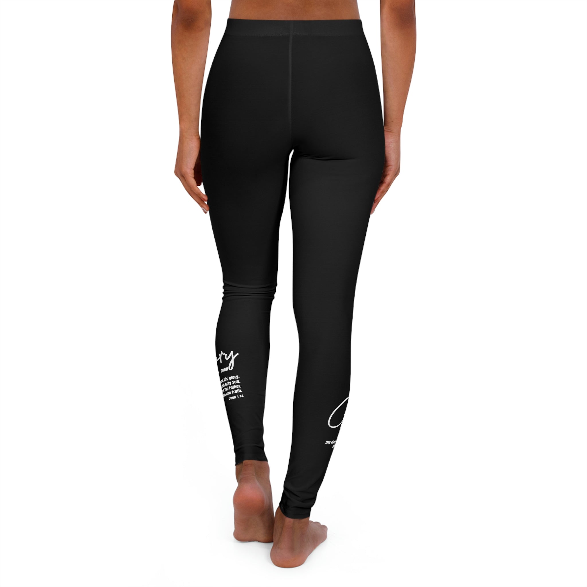 Womens black fitness leggings featuring a double layer waistband, made from stretchy polyester, cotton, and spandex fabric, ideal for workouts and athleisure.