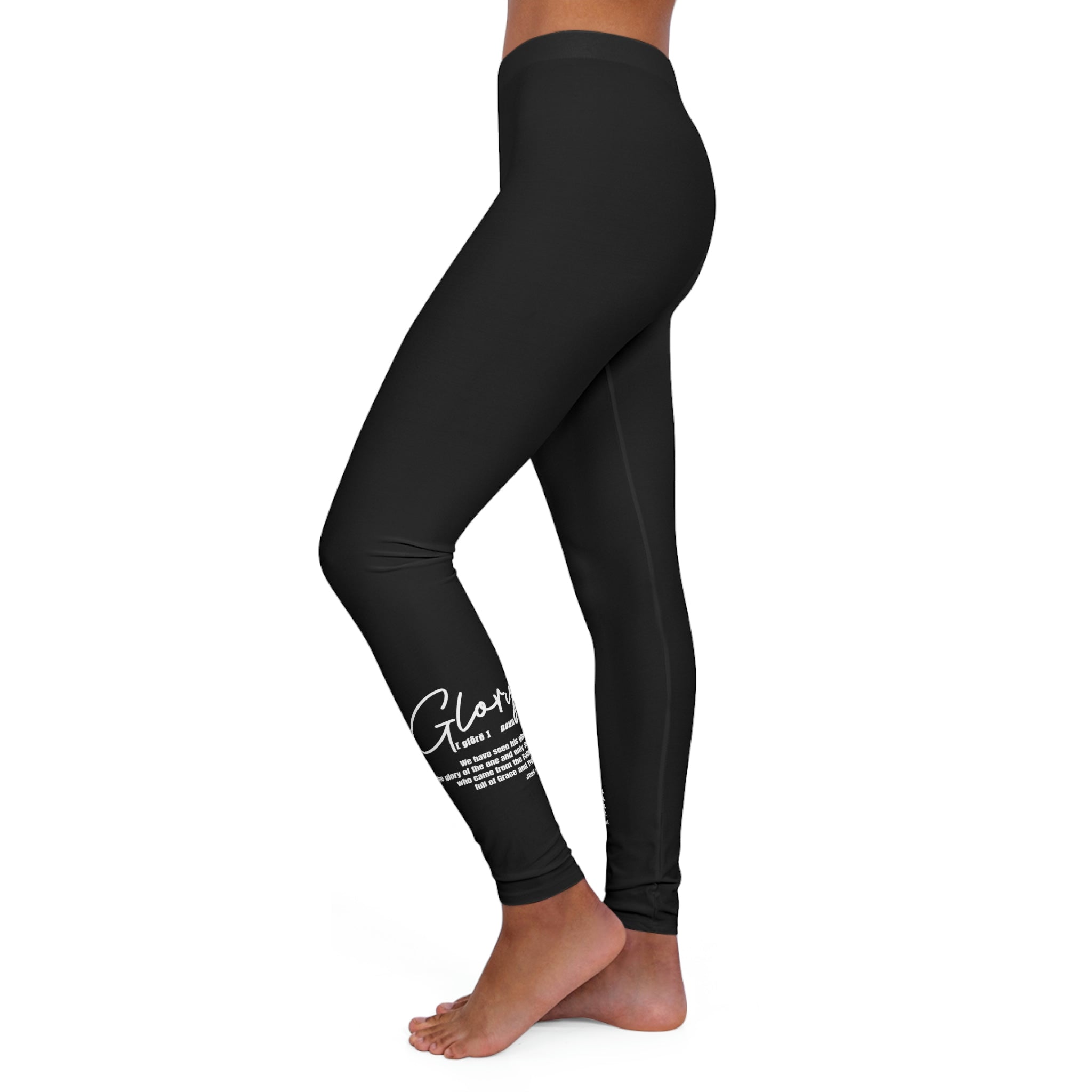 Womens black fitness leggings featuring a double layer waistband, made from stretchy polyester, cotton, and spandex fabric, ideal for workouts and athleisure.