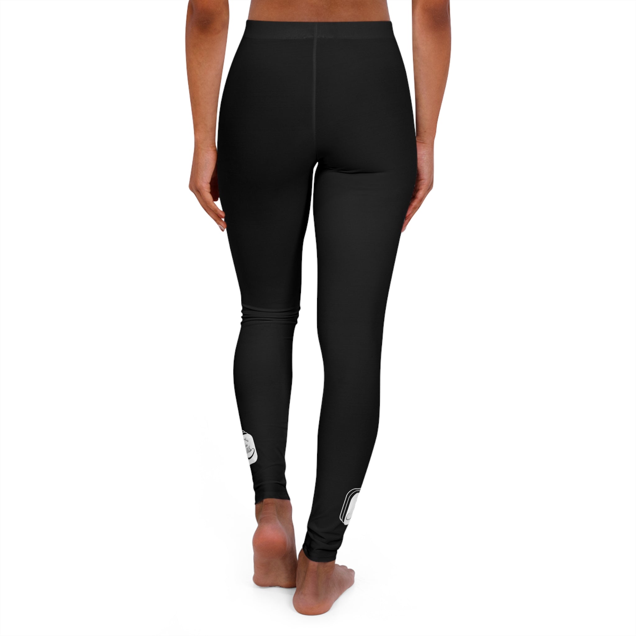 Womens Black Fitness Leggings featuring Team Jesus illustration, high-waist design, and slim contoured fit, perfect for workouts and casual outings.