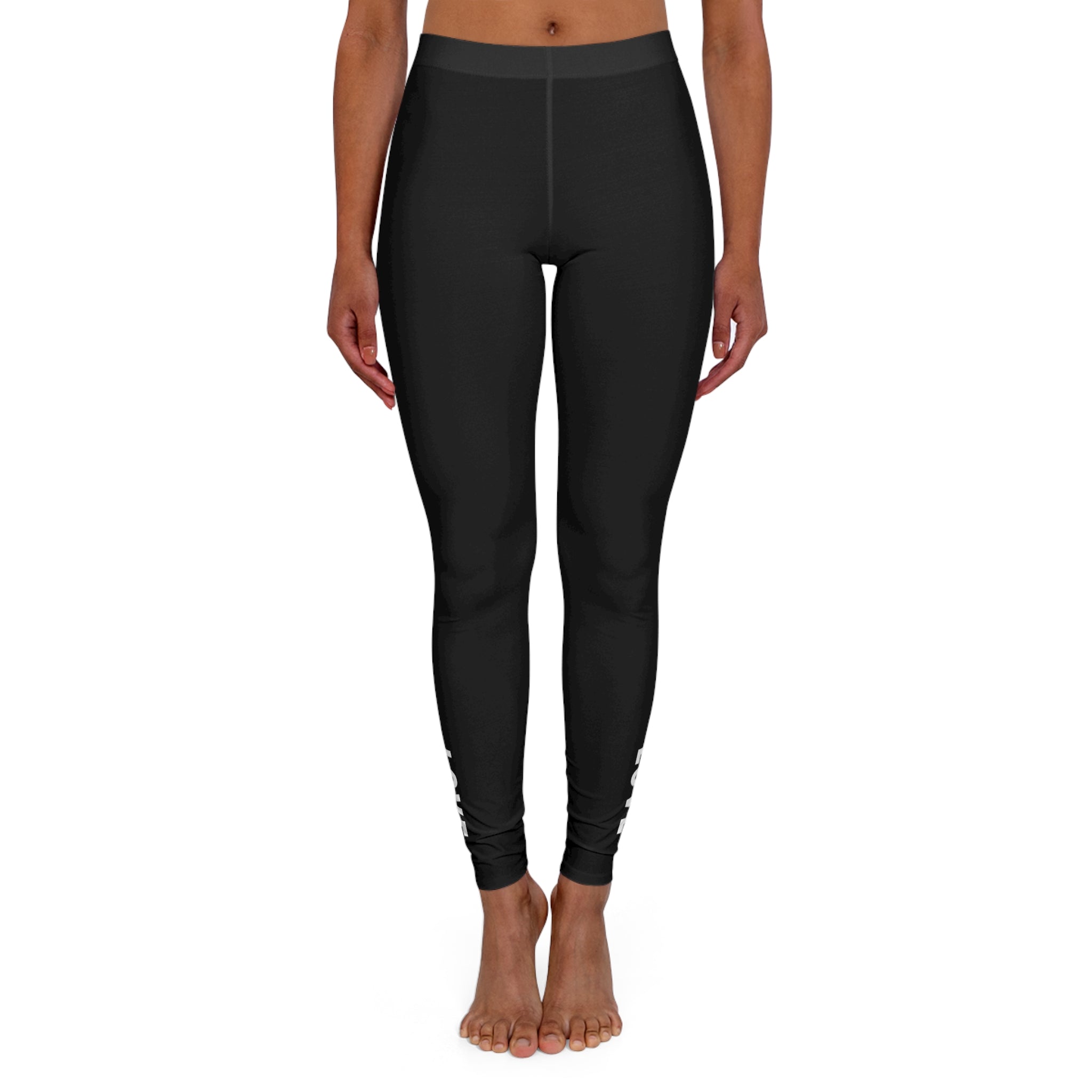 Womens Black Fitness Leggings Love in Faith featuring a high-waist design and slim contoured fit, perfect for workouts and casual outings.