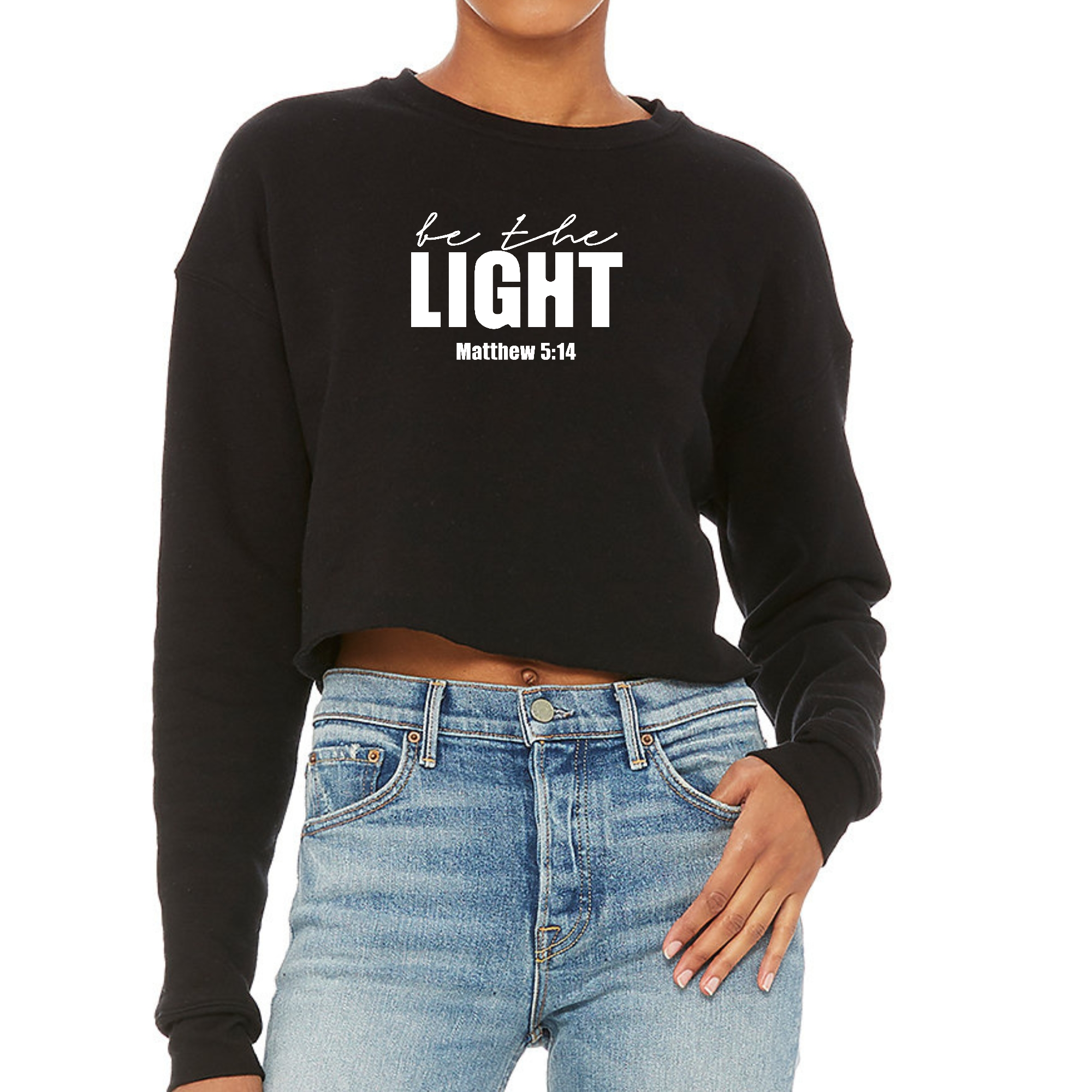 Womens Cropped Graphic Sweatshirt featuring inspirational art design, cozy fleece material, and stylish cropped fit.