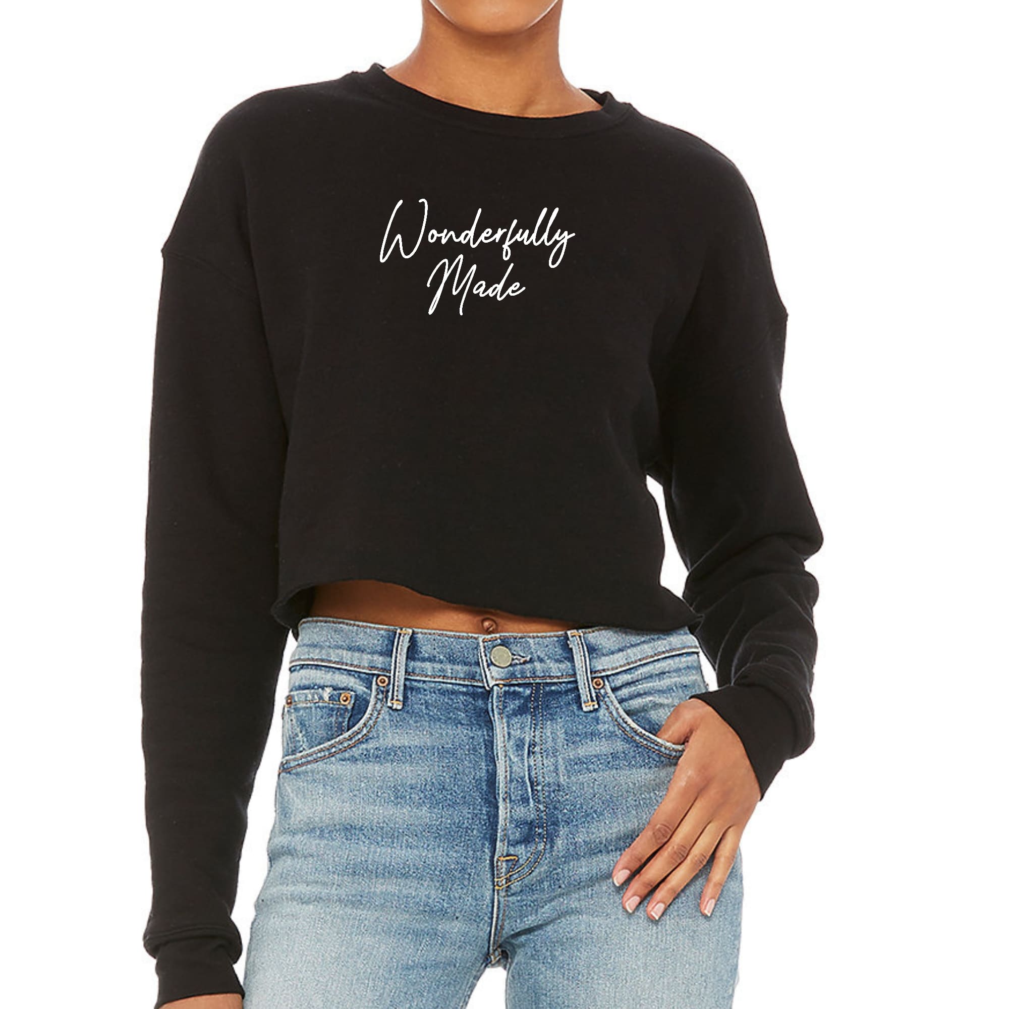 Women's Cropped Graphic Sweatshirt in soft fleece material, featuring a relaxed fit and stylish drop-shoulder seam.