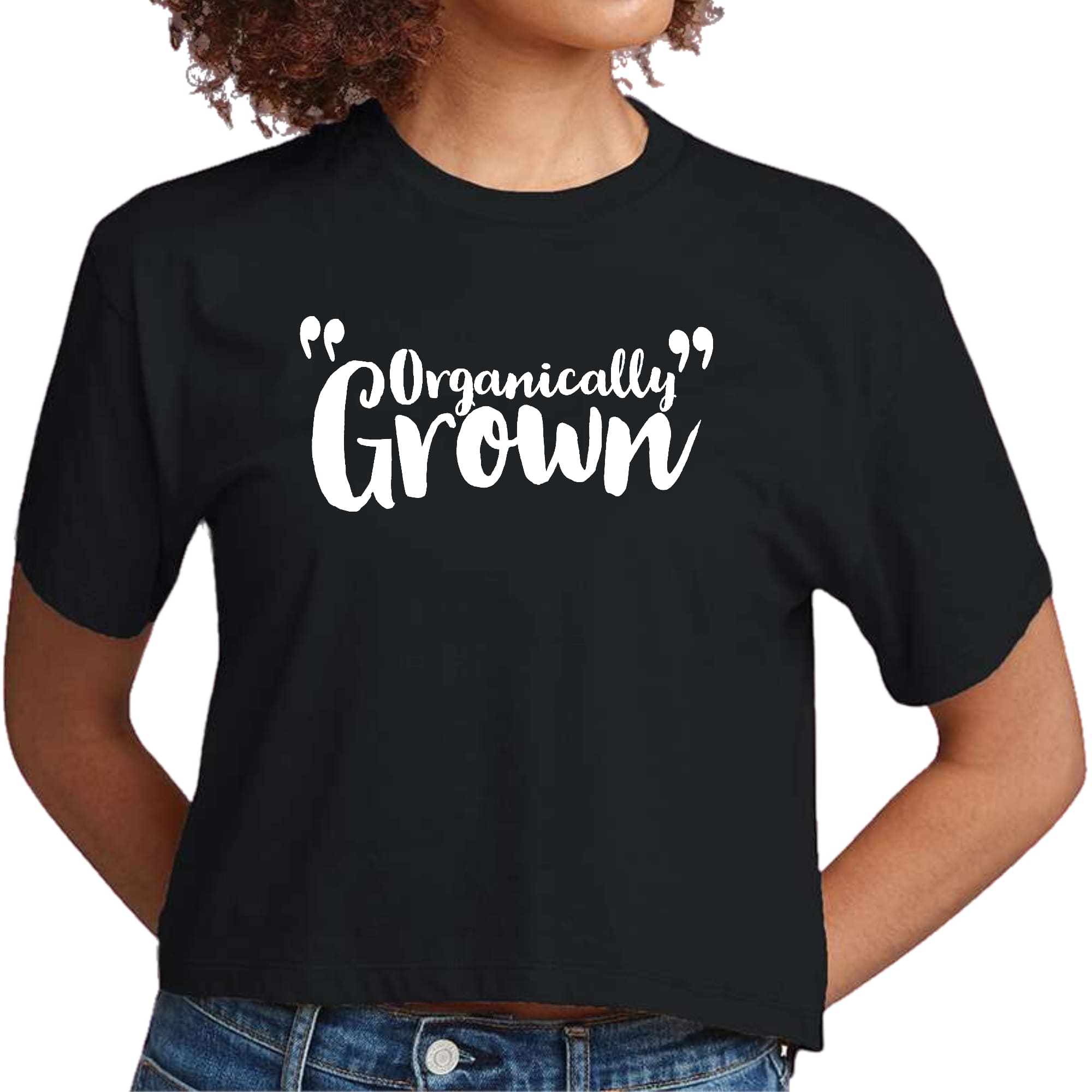 Women's Cropped Graphic T-shirt in soft preshrunk cotton featuring an inspirational affirmation graphic, perfect for casual wear.