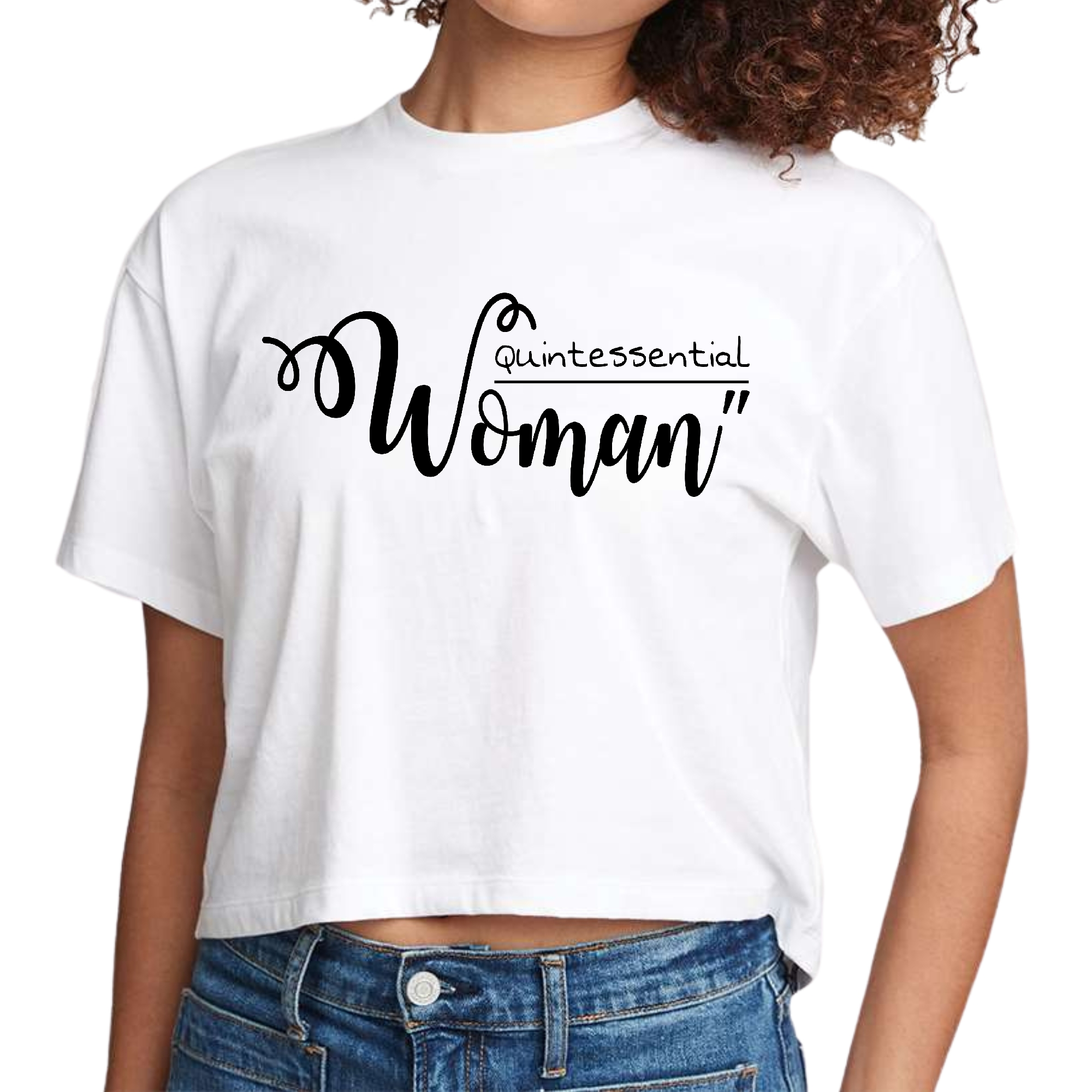 Womens Cropped Graphic T-shirt in black featuring an inspirational affirmation design, made from soft preshrunk cotton.