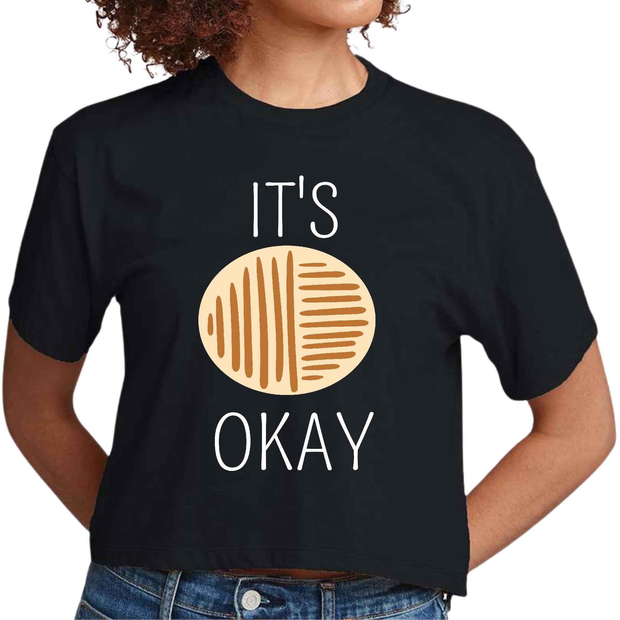 Women's Cropped Graphic T-shirt featuring the phrase 'Say it Soul, its Okay' in a stylish design, made from soft cotton.