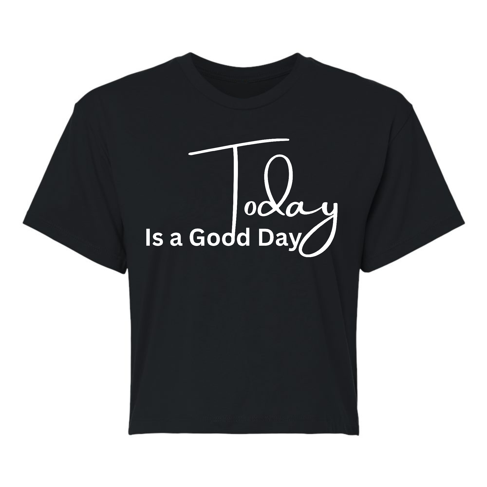 Women's cropped graphic t-shirt with 'Today is a Good Day' print, showcasing a soft cotton fabric and stylish crewneck design.