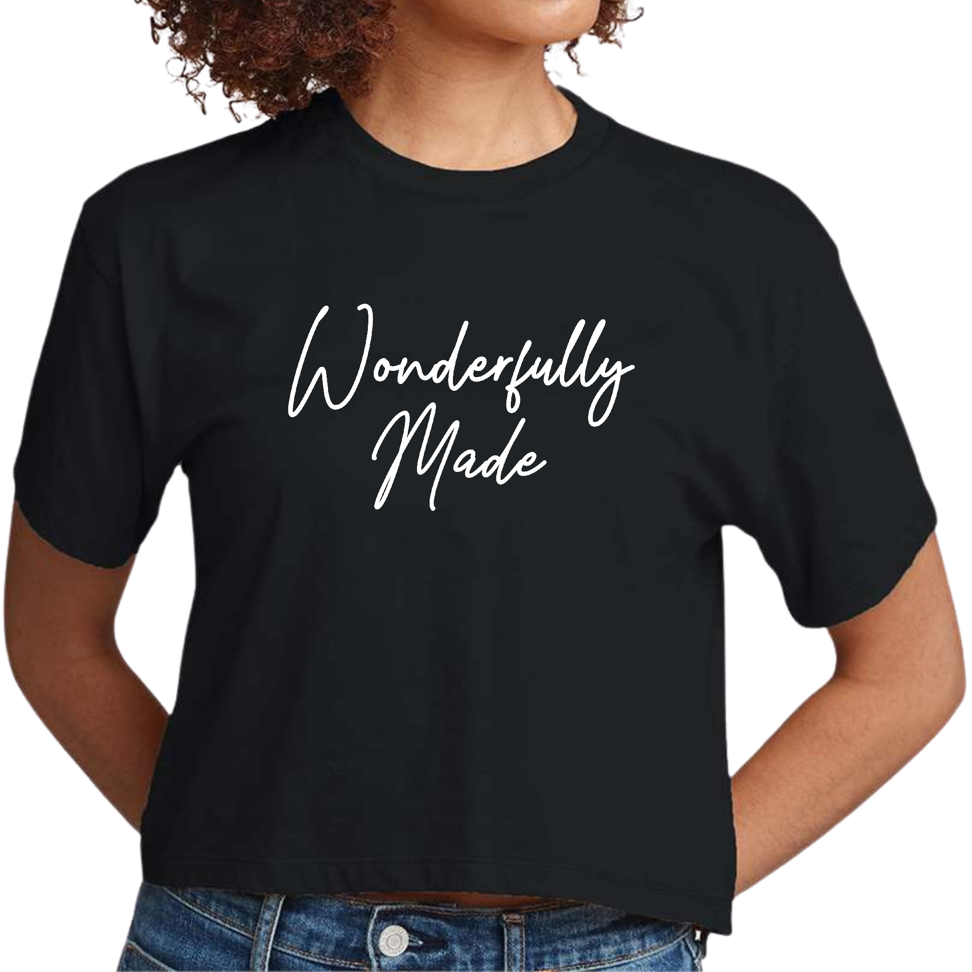 A stylish Women's Cropped Graphic T-shirt in soft cotton, featuring a trendy design and comfortable fit, perfect for casual wear.