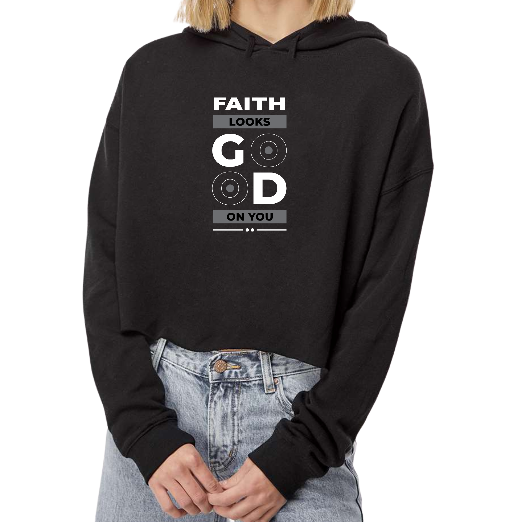 Womens Cropped Hoodie Faith Looks Good in various colors, showcasing its stylish design and comfortable fit.