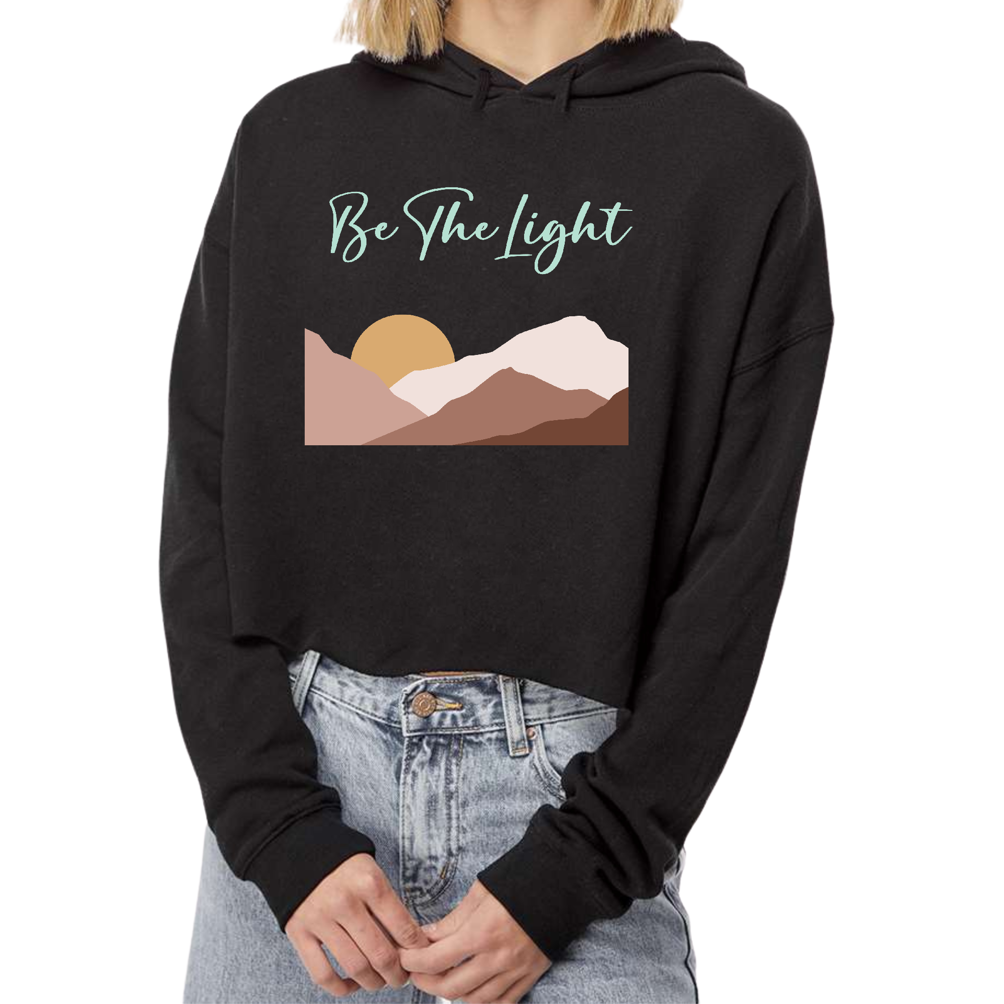 Women's Cropped Hoodie in soft fabric featuring 'Say it Soul, be the Light' design, perfect for casual wear and expressing faith.