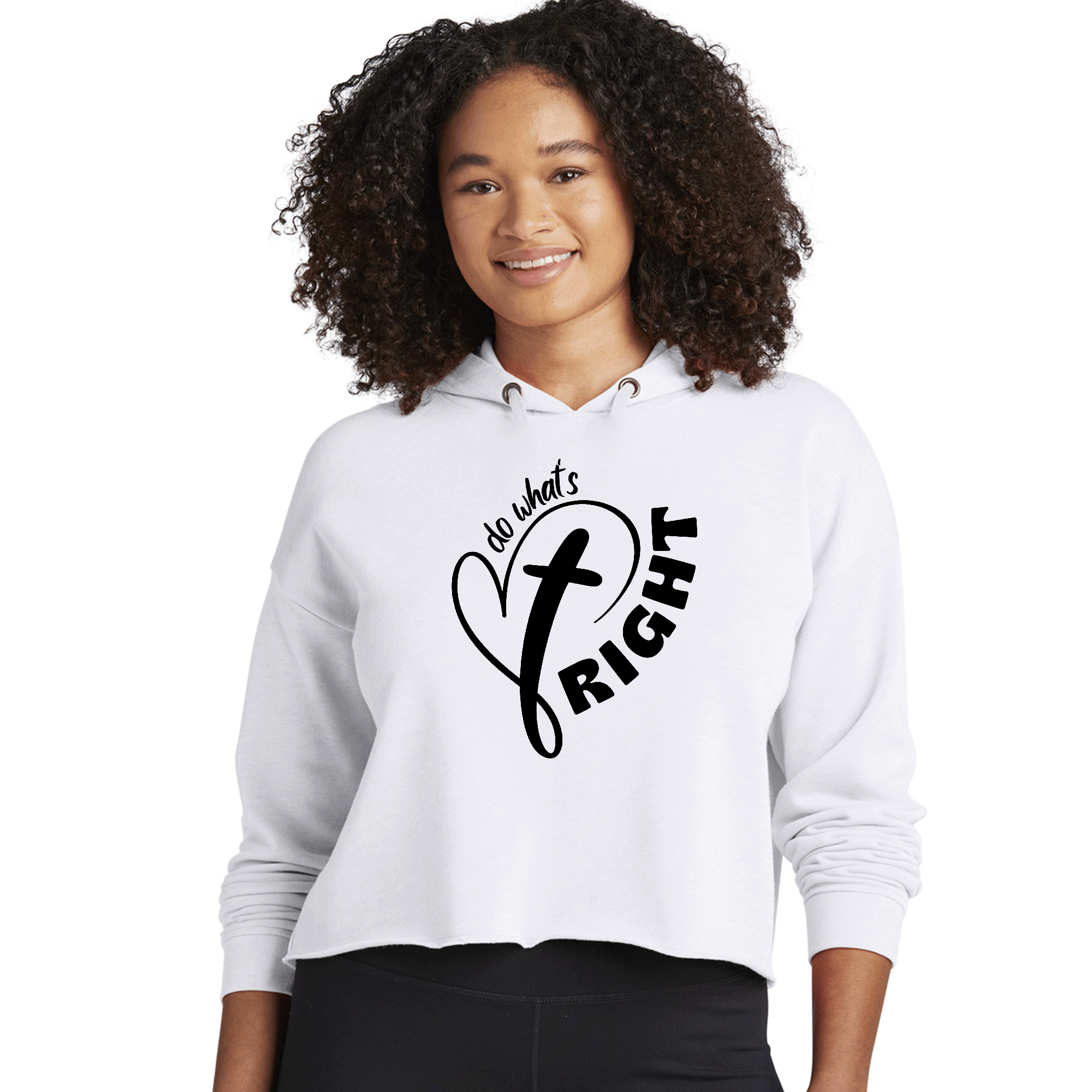 Womens Cropped Performance Hoodie in black with a unique illustration, featuring a drawstring hood and cropped fit, perfect for stylish comfort.