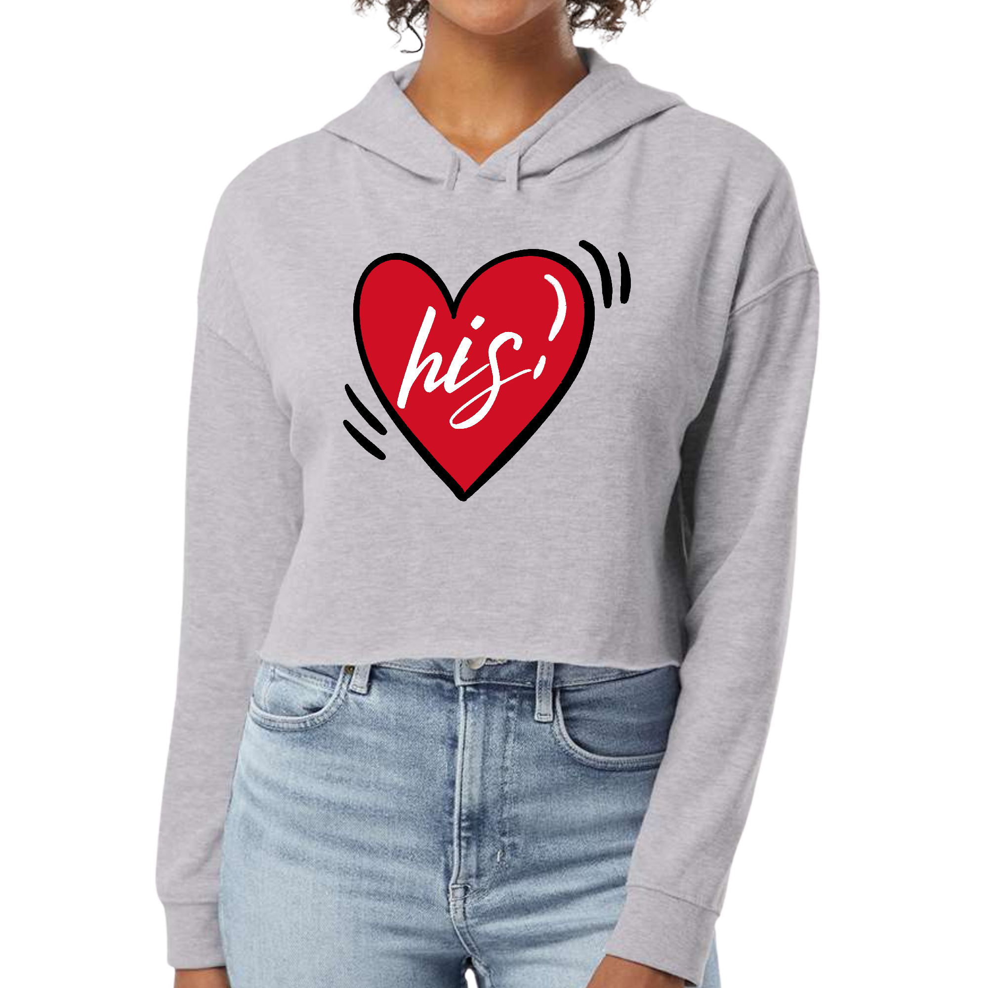 Women's cropped hoodie in various colors with 'Say it Soul His Heart' design, featuring a double fabric hood and raw edge hem.