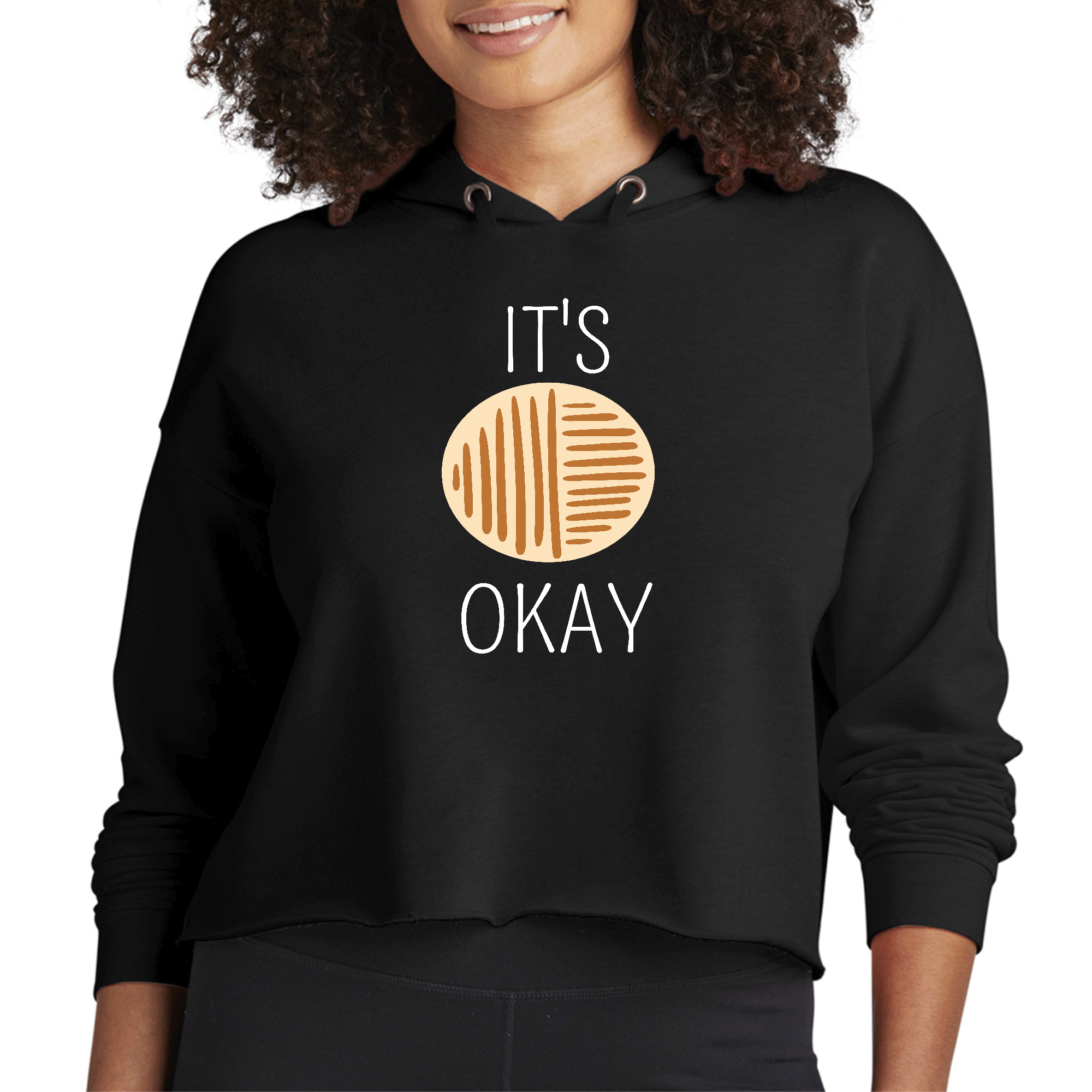 Womens Cropped Hoodie Say It Soul, its Okay featuring white and brown line art positive affirmation, stylish cropped fit with drawstring hood.