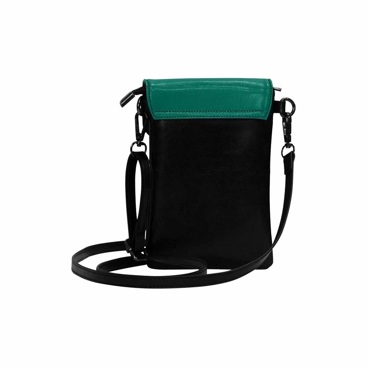 Teal green women's crossbody bag made of PU leather with adjustable strap and zippered pockets.