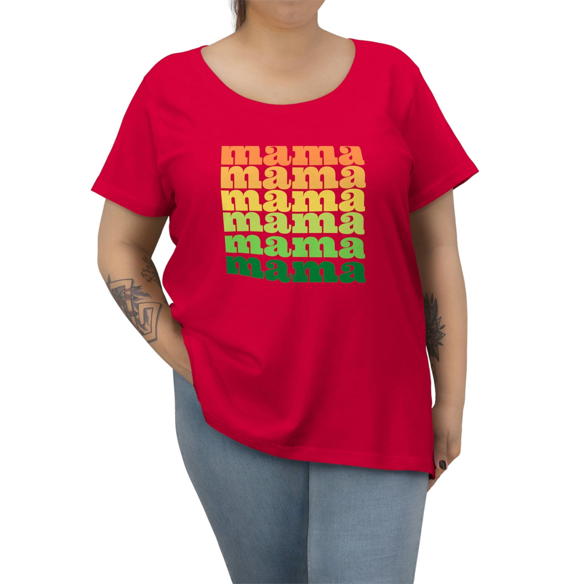 Womens Curvy Plus Size T-Shirt in soft cotton, featuring 'MAMA' print, perfect for mothers celebrating their style and comfort.