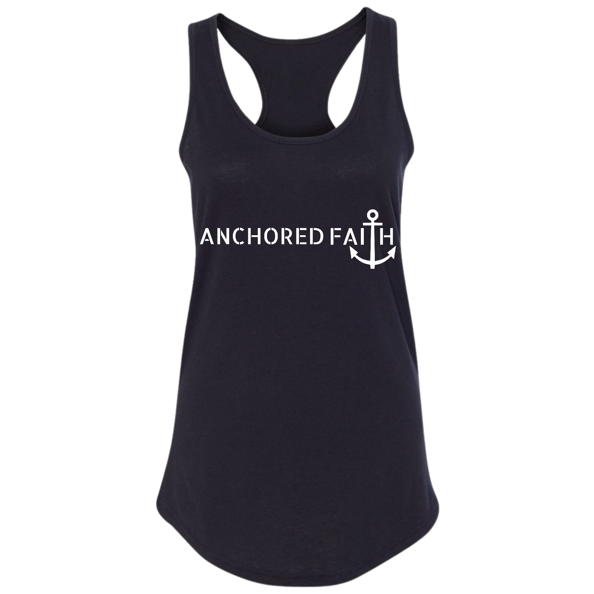 Women's Fitness Tank Top featuring Anchored Faith graphic print, made from soft preshrunk cotton, ideal for workouts and casual wear.