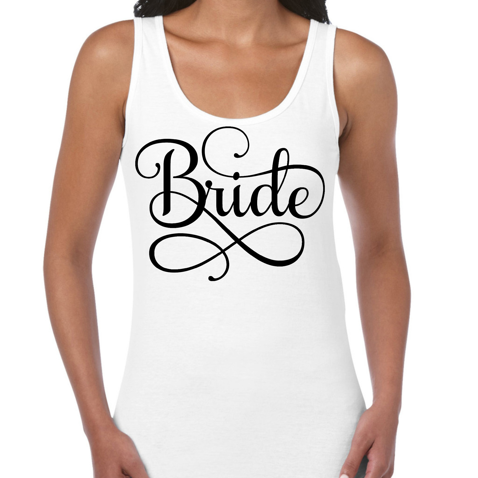 A stylish Women's Fitness Tank Top featuring a graphic design, perfect for brides, made from soft cotton material.