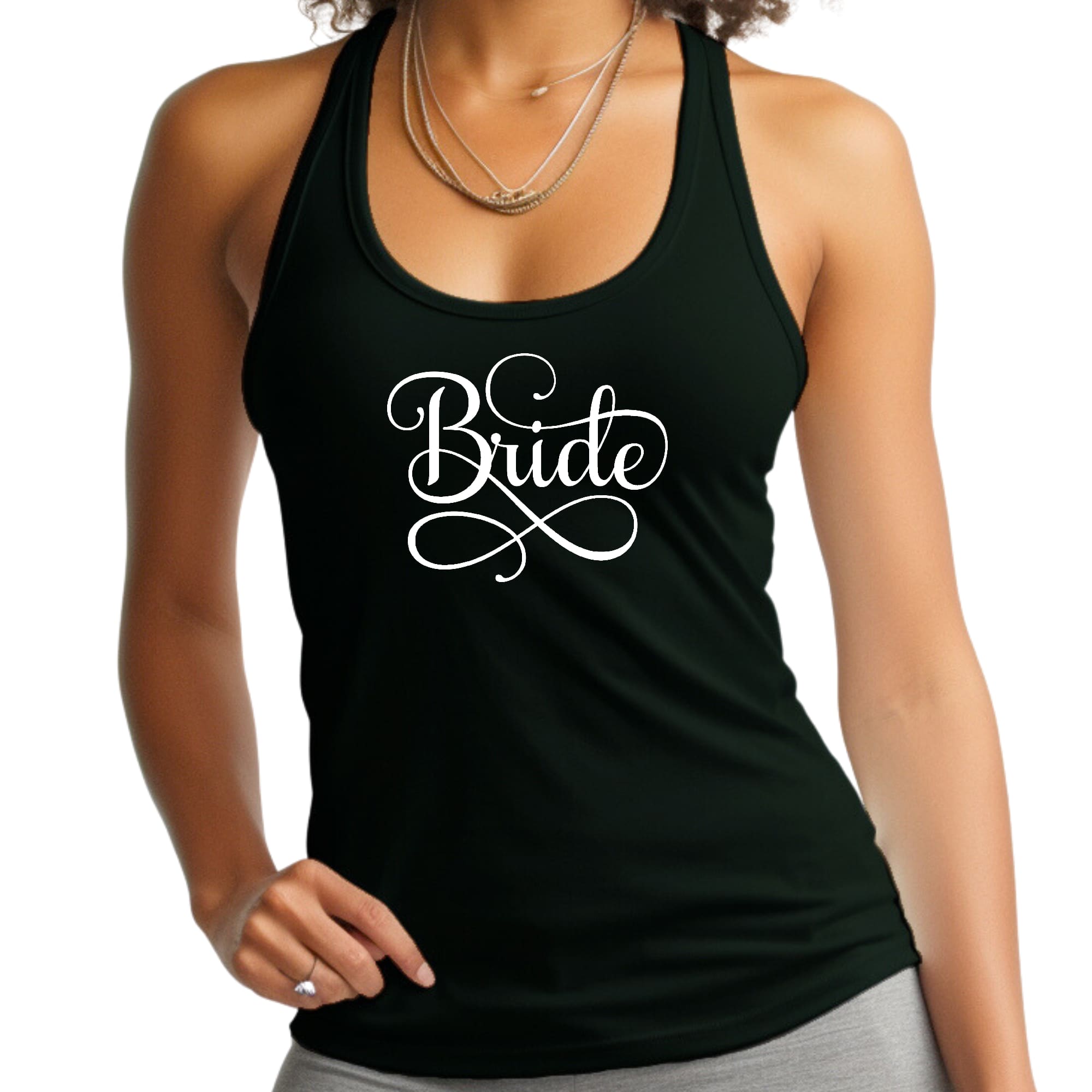 A stylish Women's Fitness Tank Top featuring a graphic design, made from soft cotton material, perfect for brides and bridal parties.