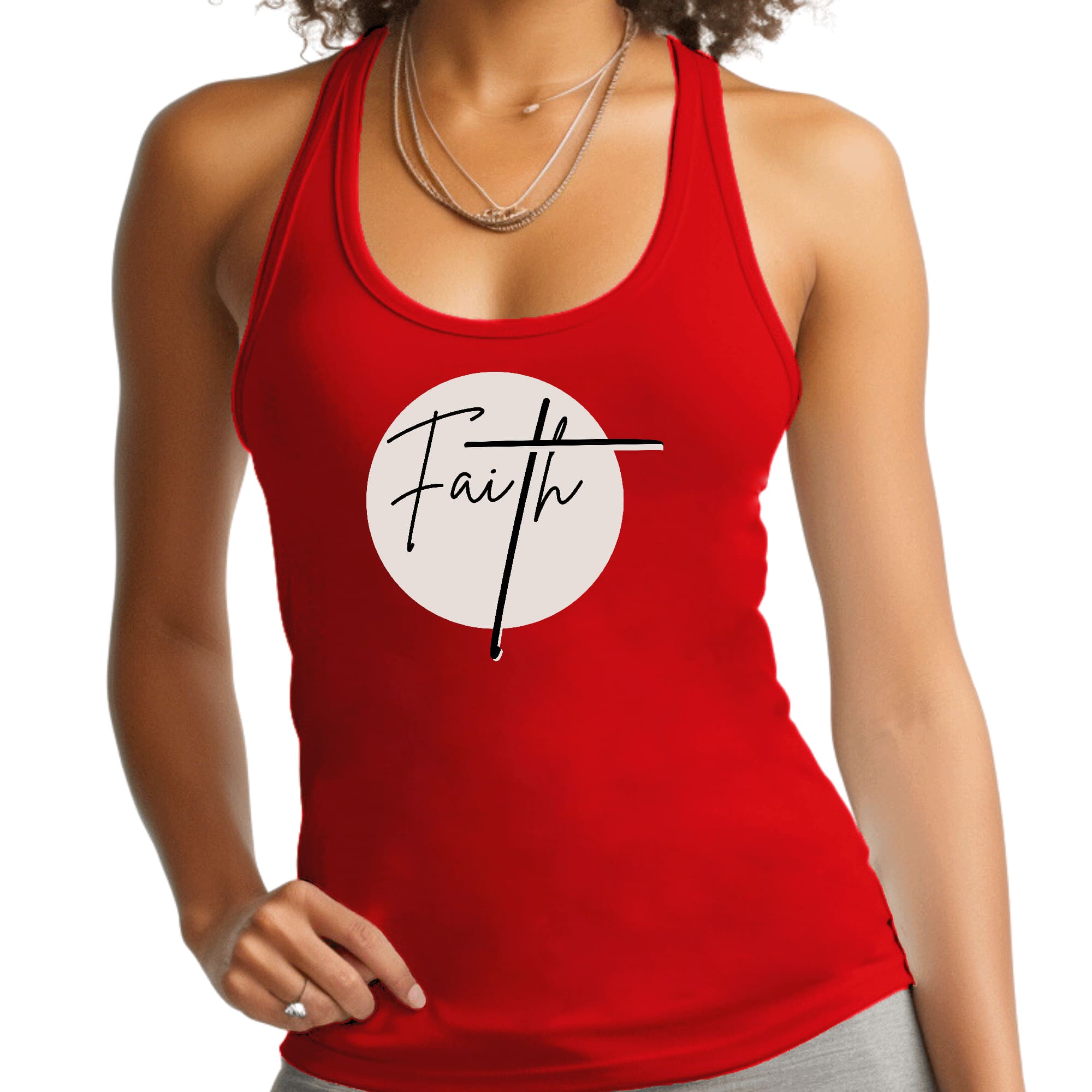 Women's Fitness Tank Top in brown and black with Faith print, made from soft preshrunk cotton, perfect for workouts and casual wear.