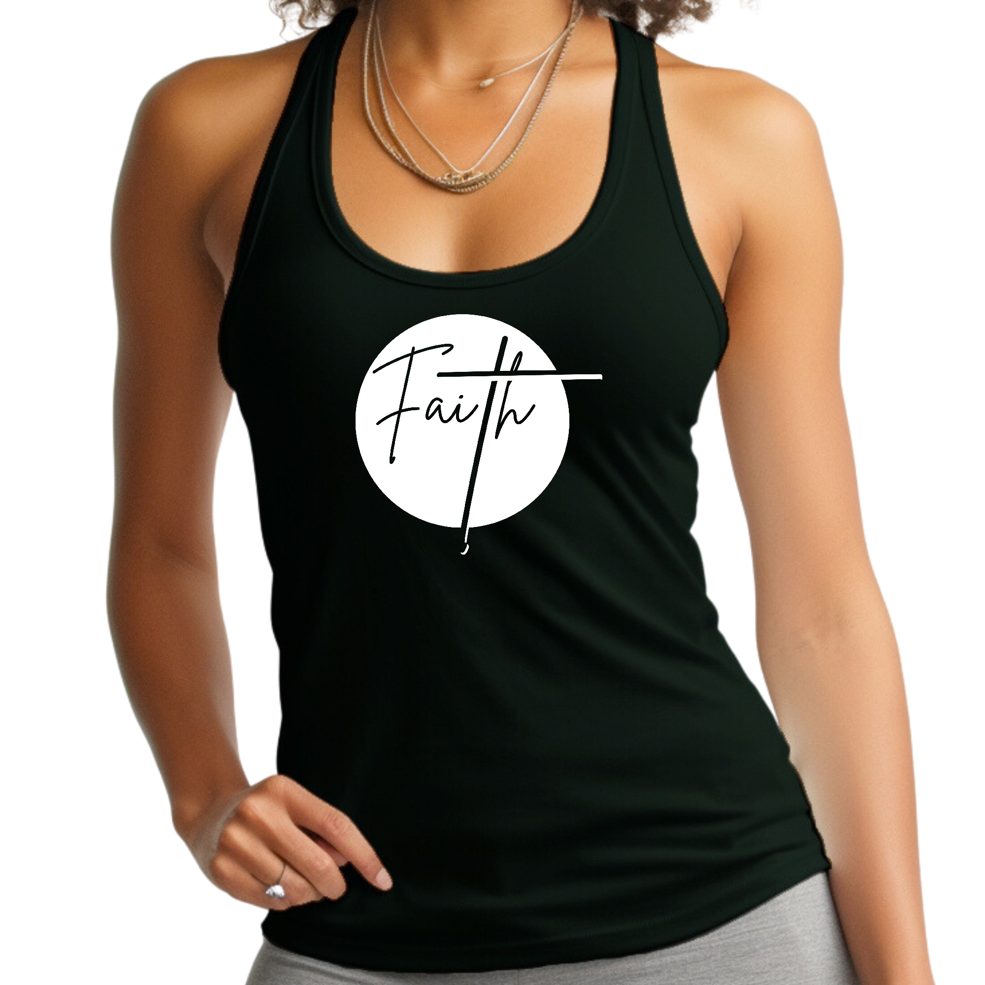 Women's Fitness Tank Top Graphic T-shirt Faith in soft cotton with stylish graphic design, perfect for workouts and casual wear.