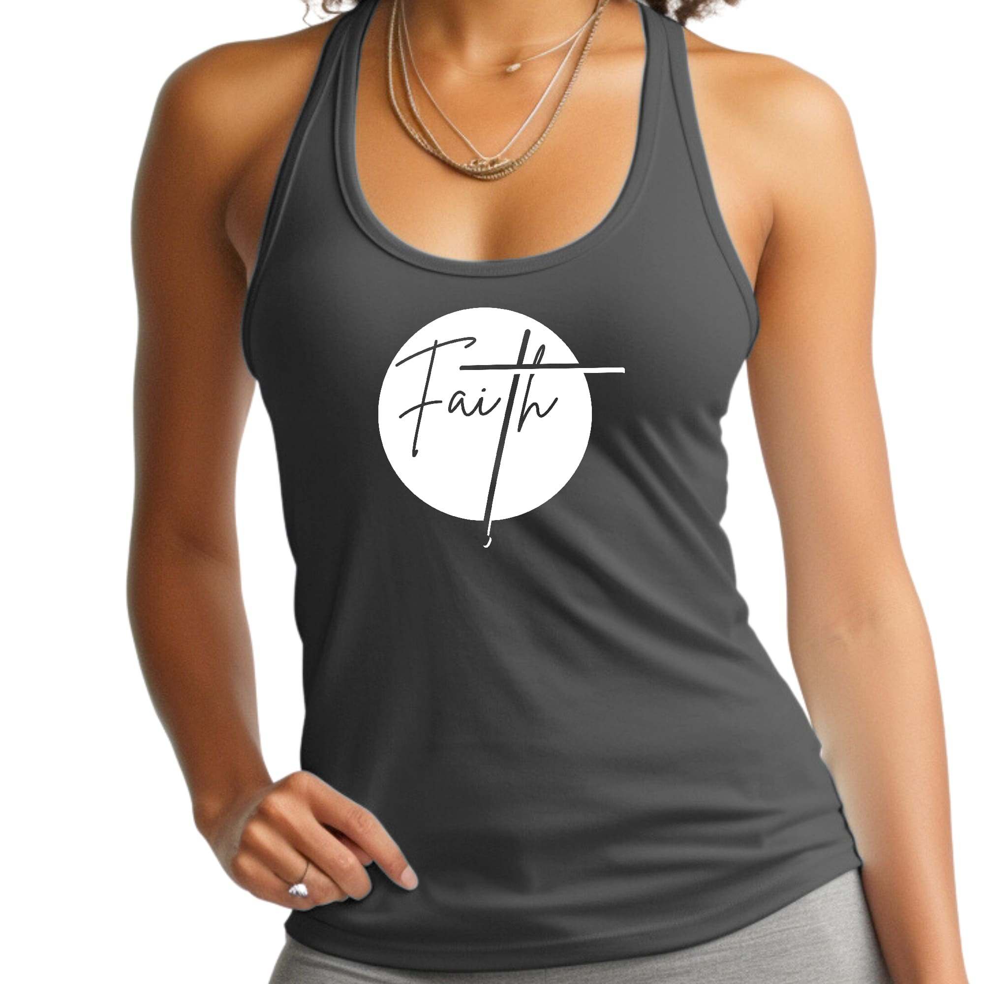 Women's Fitness Tank Top Graphic T-shirt Faith in soft cotton with stylish graphic design, perfect for workouts and casual wear.