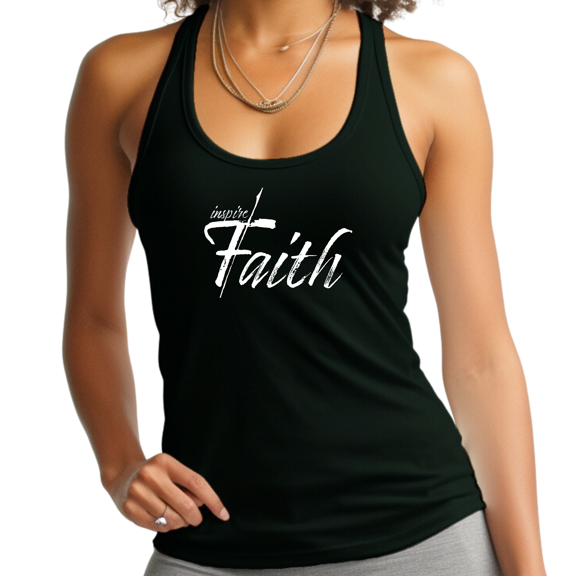 Women's Fitness Tank Top featuring an inspiring 'Inspire Faith' white print on soft cotton fabric, perfect for workouts and casual wear.