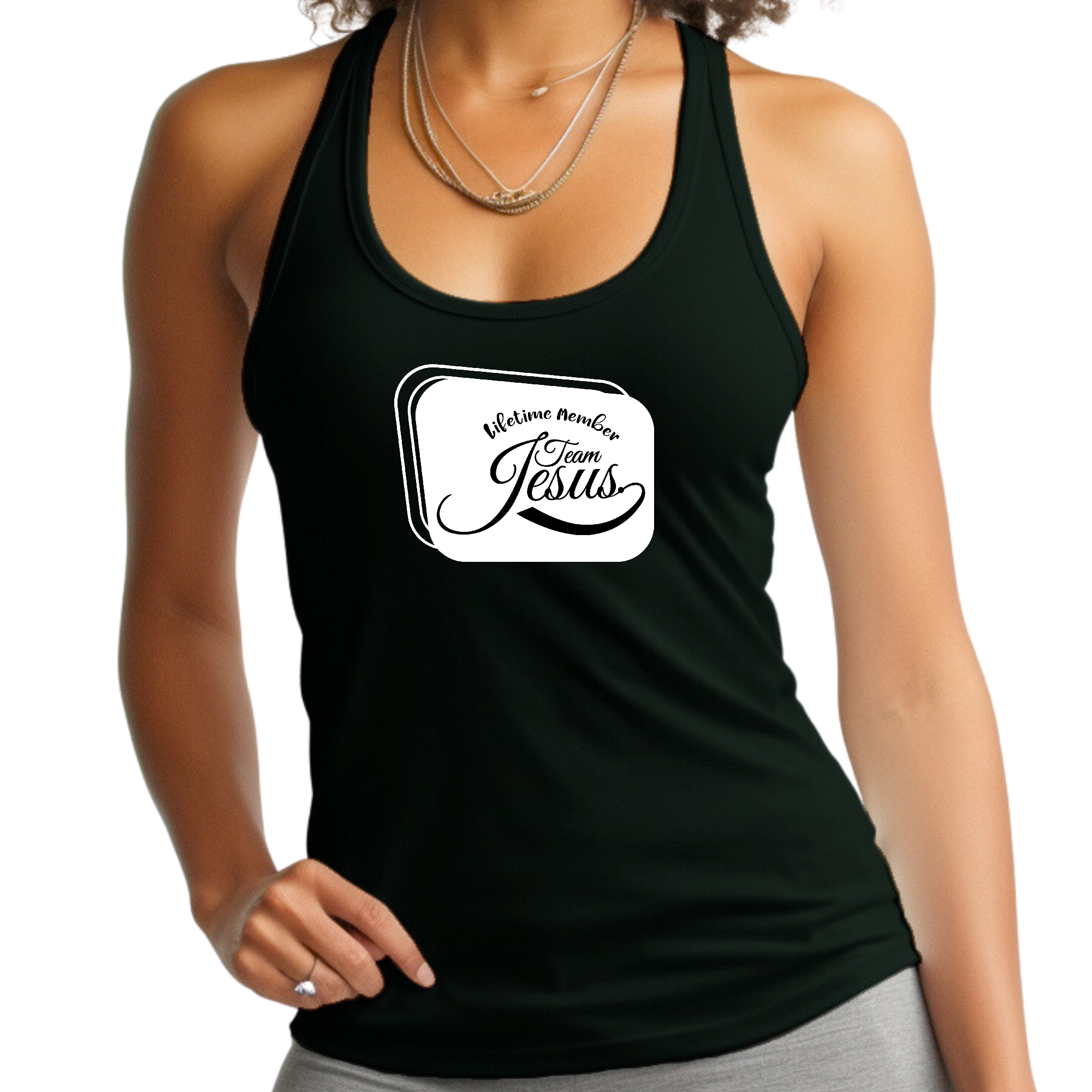 Women's Fitness Tank Top featuring Lifetime Member Team Jesus graphic, made from soft preshrunk cotton, ideal for workouts and casual wear.