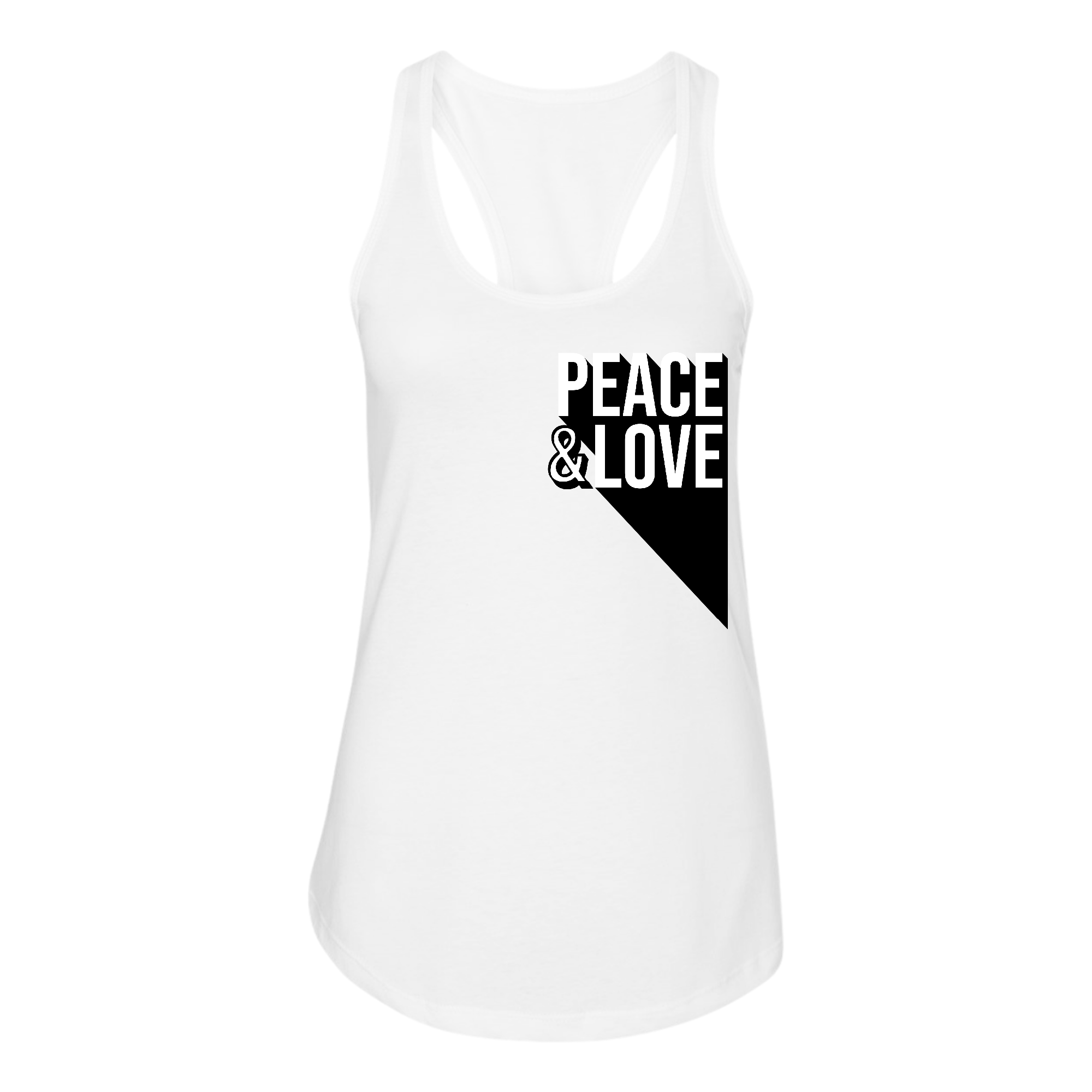 Women's Fitness Tank Top featuring a Peace and Love graphic print, made from soft preshrunk cotton for comfort and durability.