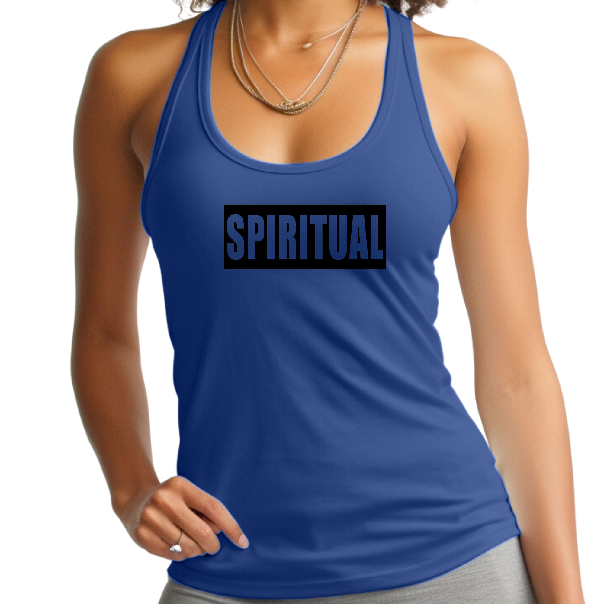 Womens Fitness Tank Top in Spiritual Black Colorblock, showcasing soft cotton fabric and stylish design.