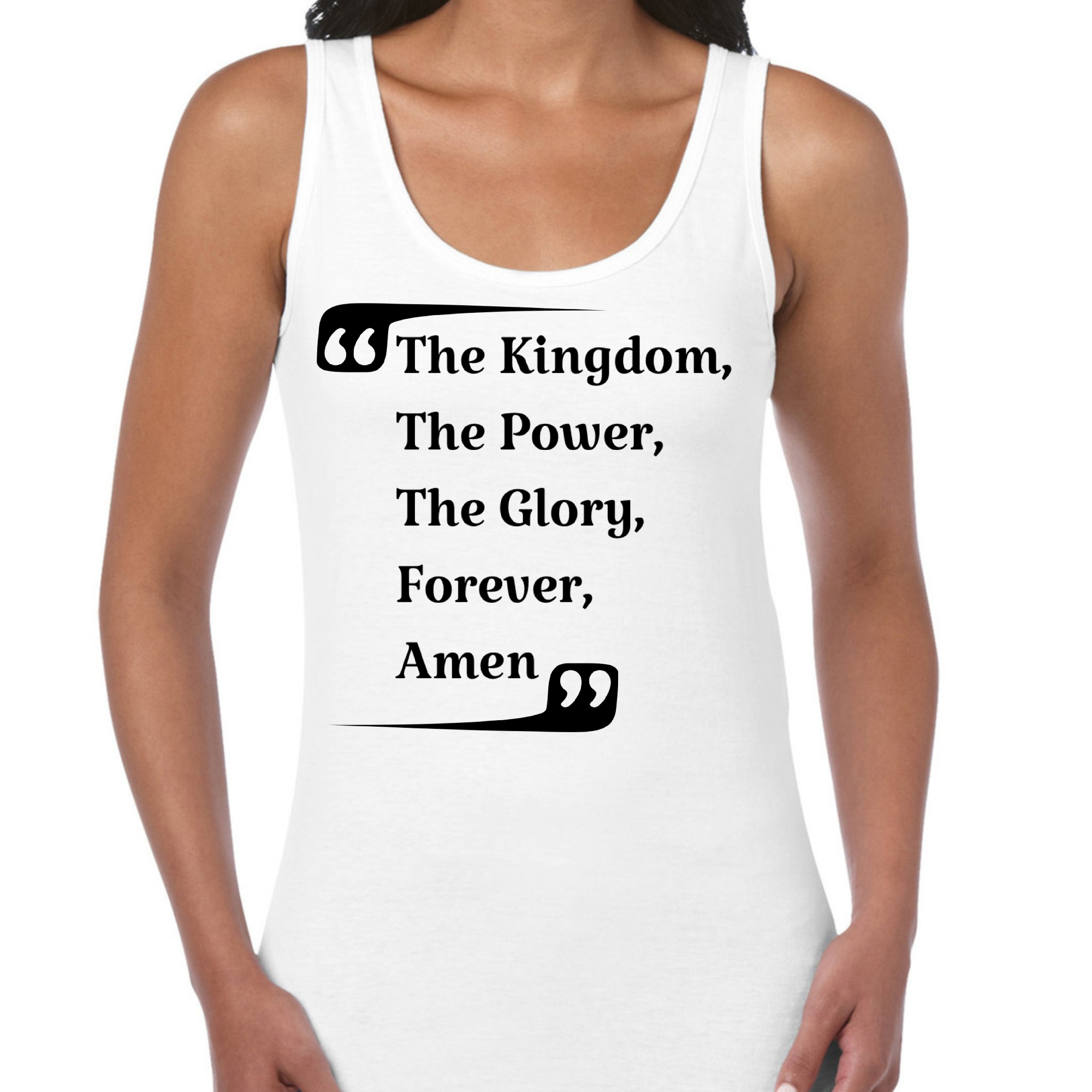 Women's Fitness Tank Top in cotton with 'The Kingdom The Power' graphic, showcasing a comfortable and stylish design.