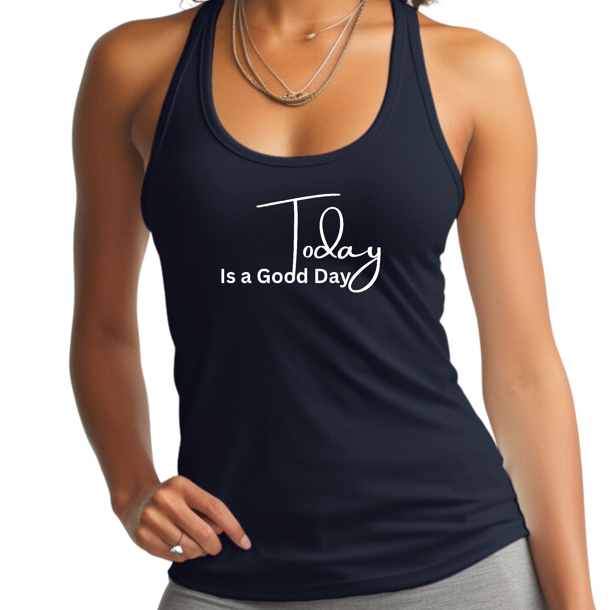 Women's Fitness Tank Top in soft preshrunk cotton featuring 'Today is a Good Day' graphic, perfect for workouts and casual wear.