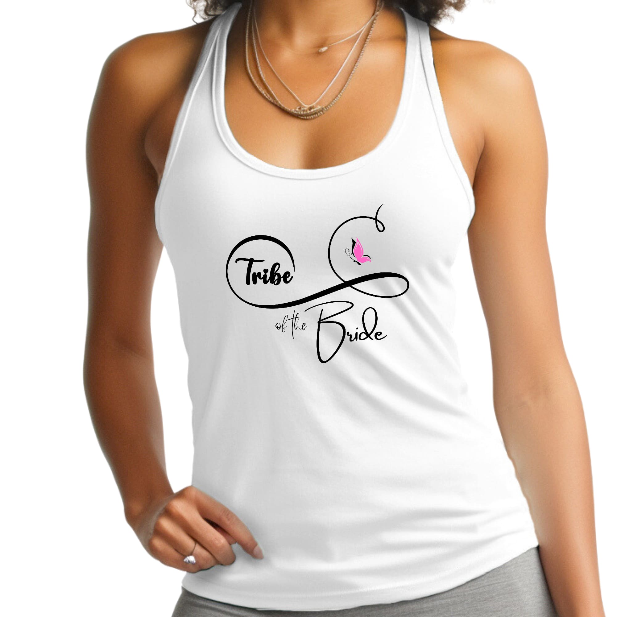 Women's fitness tank top featuring a bridal butterfly illustration, perfect for activewear and bridal celebrations.