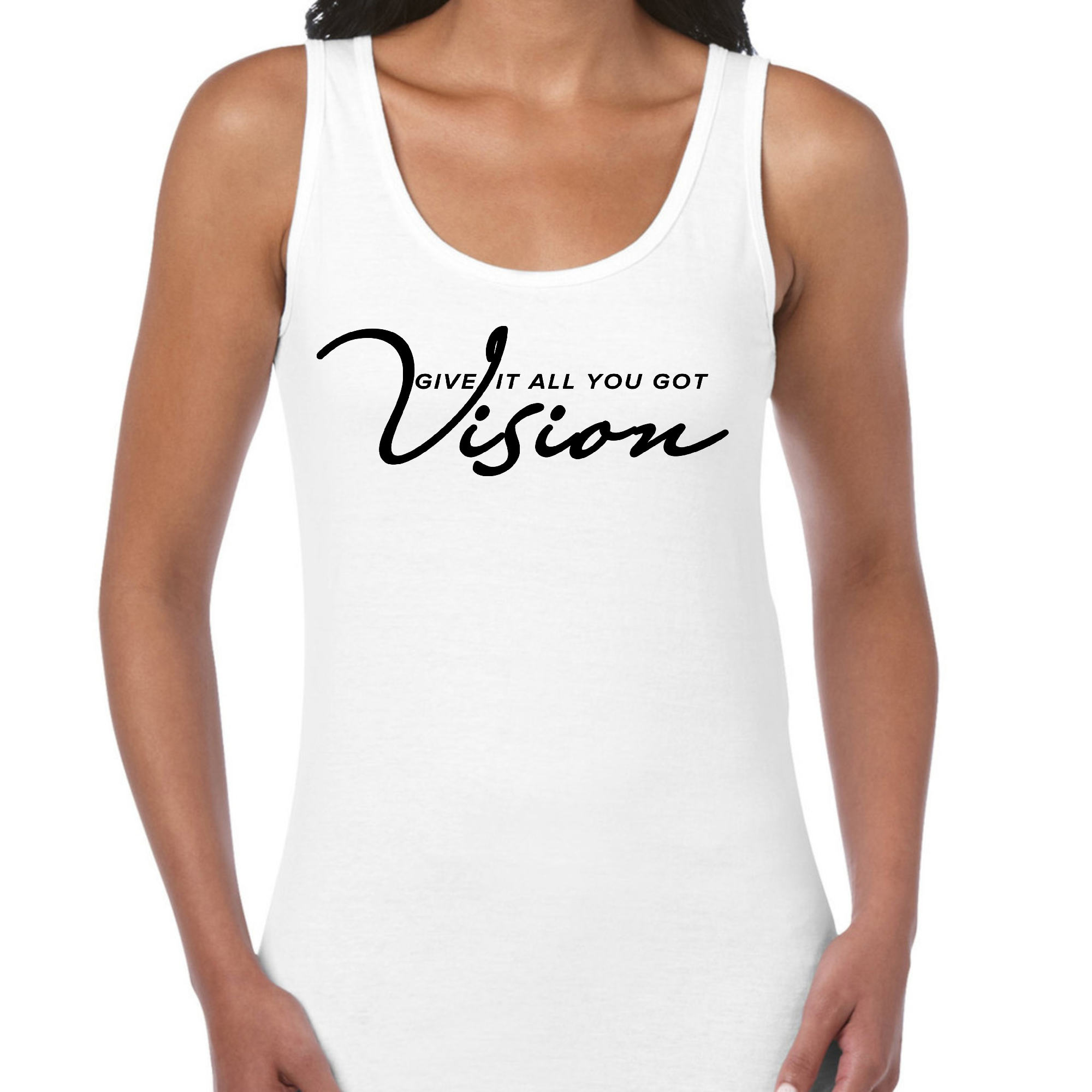 Women's Fitness Tank Top in cotton with motivational graphic, perfect for workouts and casual wear.