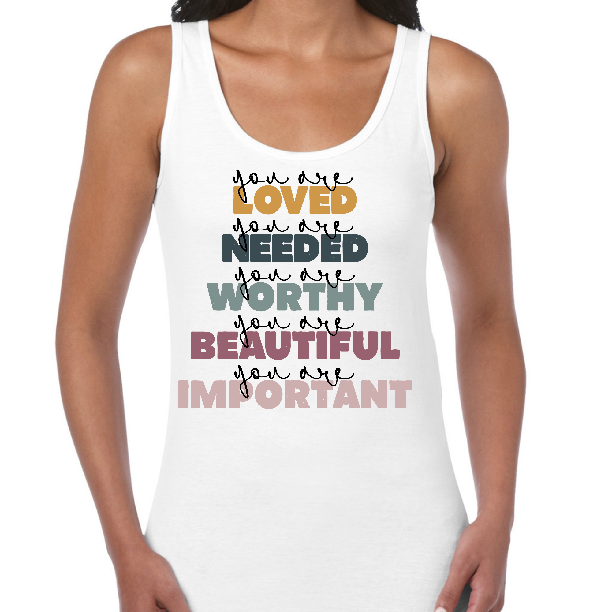 Women's Fitness Tank Top in soft cotton with 'You are Loved' graphic, perfect for workouts and casual wear.