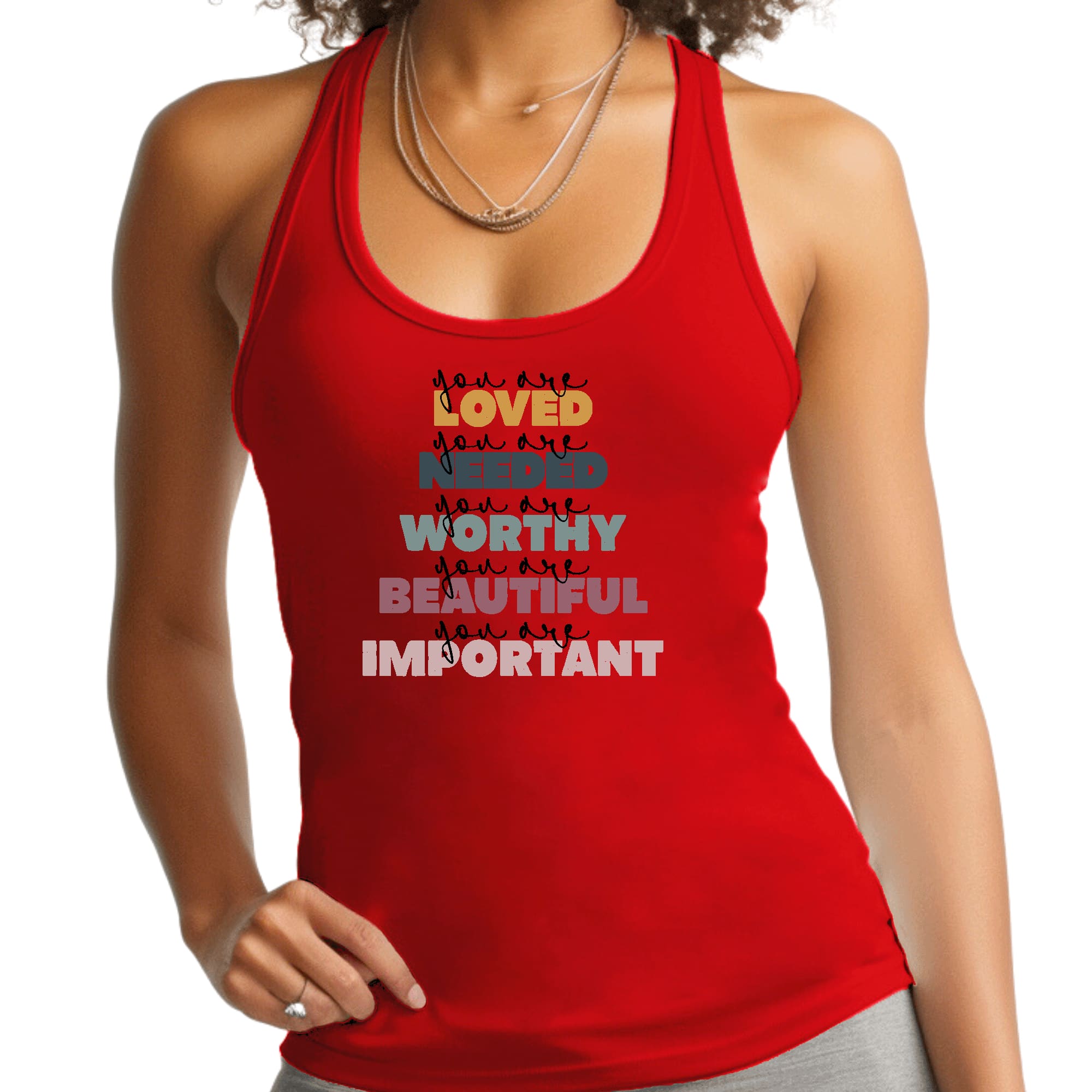 Women's Fitness Tank Top in soft cotton with 'You are Loved' graphic, perfect for workouts and casual wear.