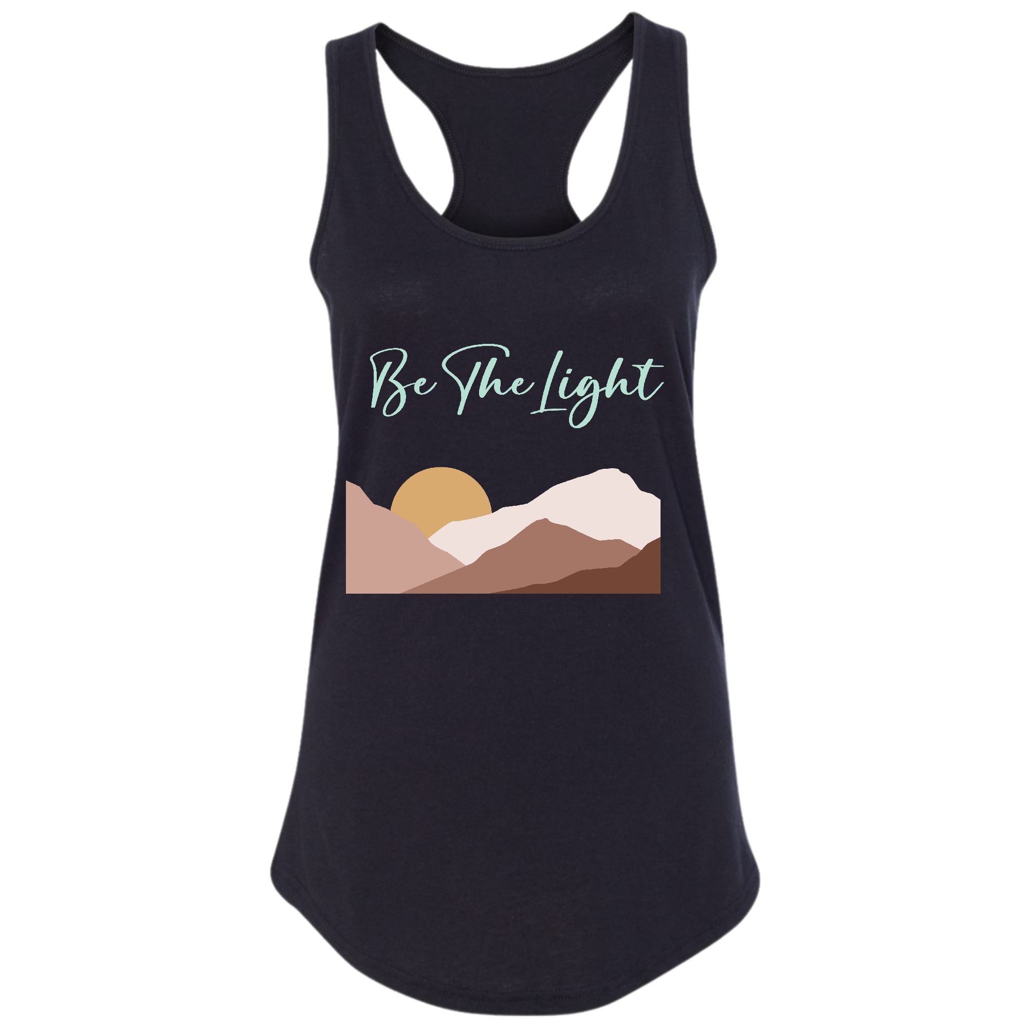 A stylish women's fitness tank top featuring the inspirational phrase 'Say It Soul, Be The Light' in a boho aesthetic design, made from soft preshrunk cotton.