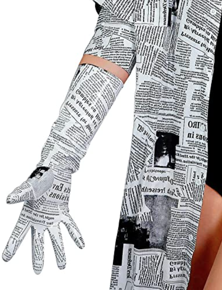 A pair of stylish Women's Goode News Gloves featuring a unique newspaper print design in black and white, made from soft patent leather.