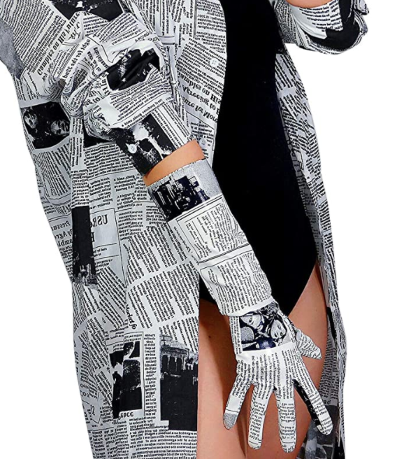 A pair of stylish Women's Goode News Gloves featuring a unique newspaper print design in black and white, made from soft patent leather.