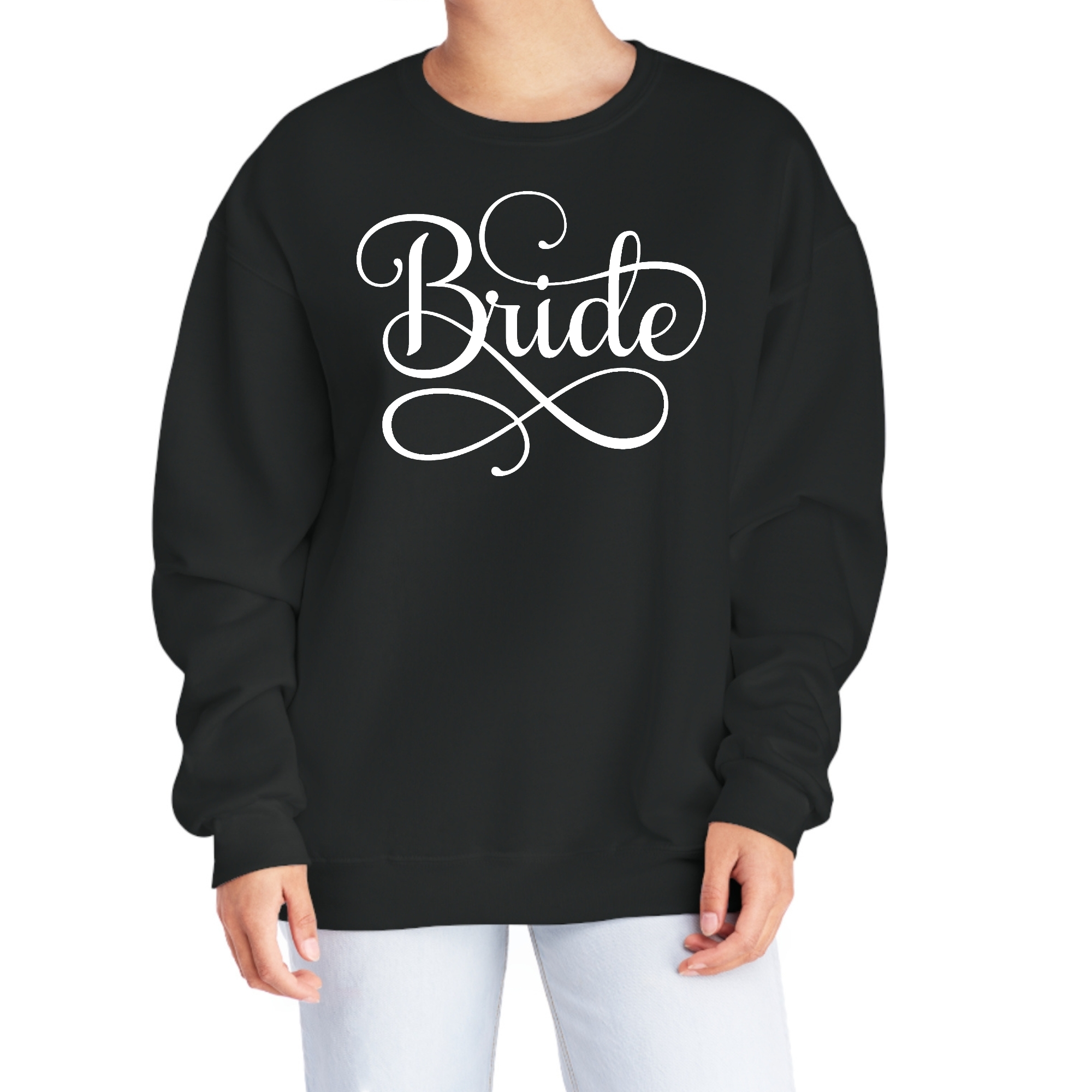 Women's graphic sweatshirt designed for brides, featuring soft fabric and stylish design, perfect for wedding celebrations.