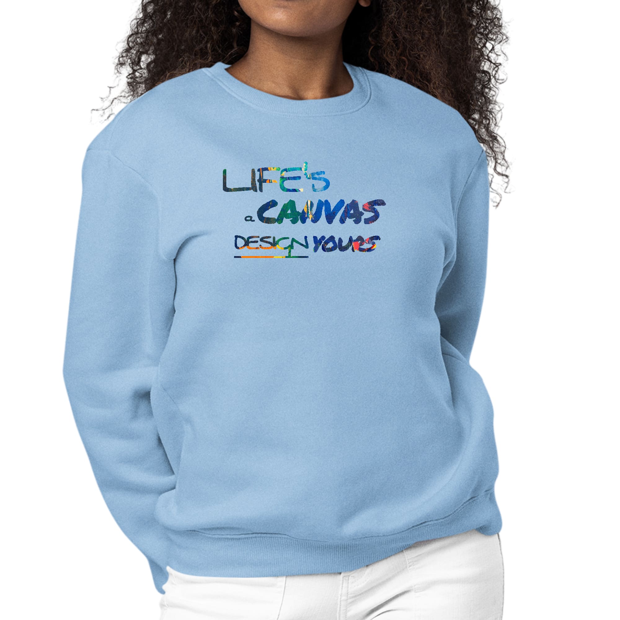 Women's Graphic Sweatshirt with Life's a Canvas design, featuring multicolor print and long sleeves, perfect for casual wear.